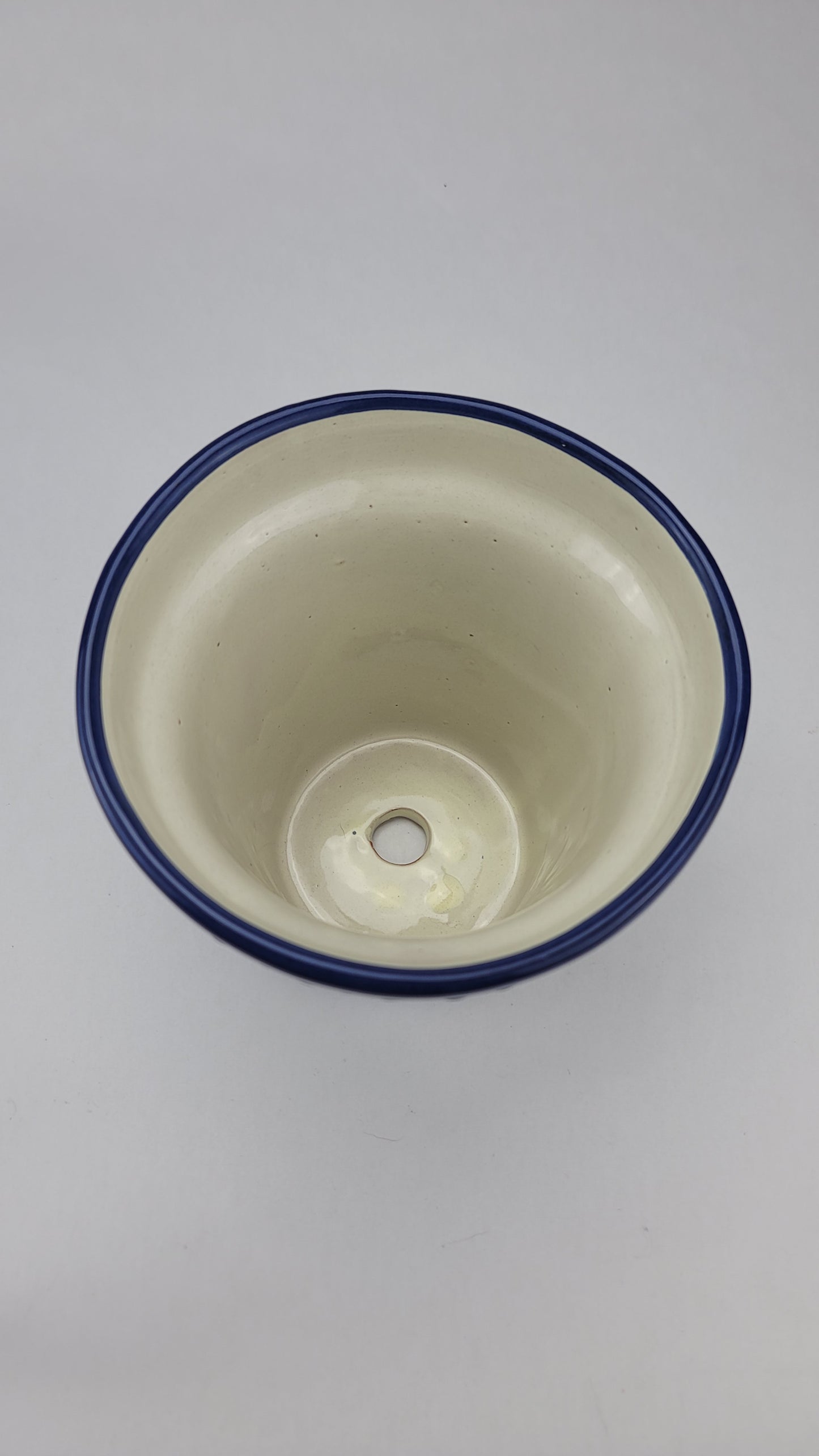 Small Boho Mexican Ceramic Planter – Blue & Cream