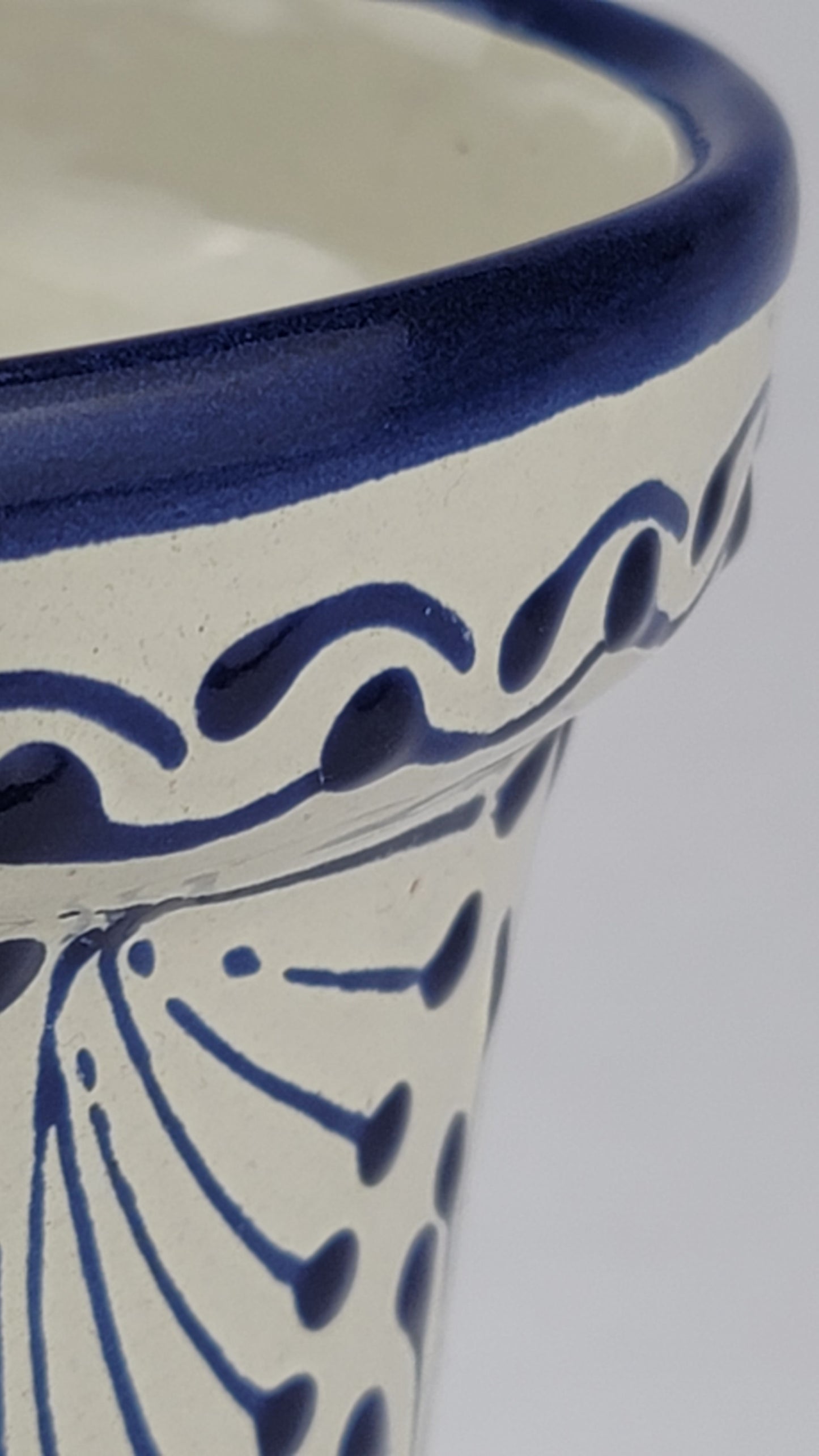 Small Boho Mexican Ceramic Planter – Blue & Cream