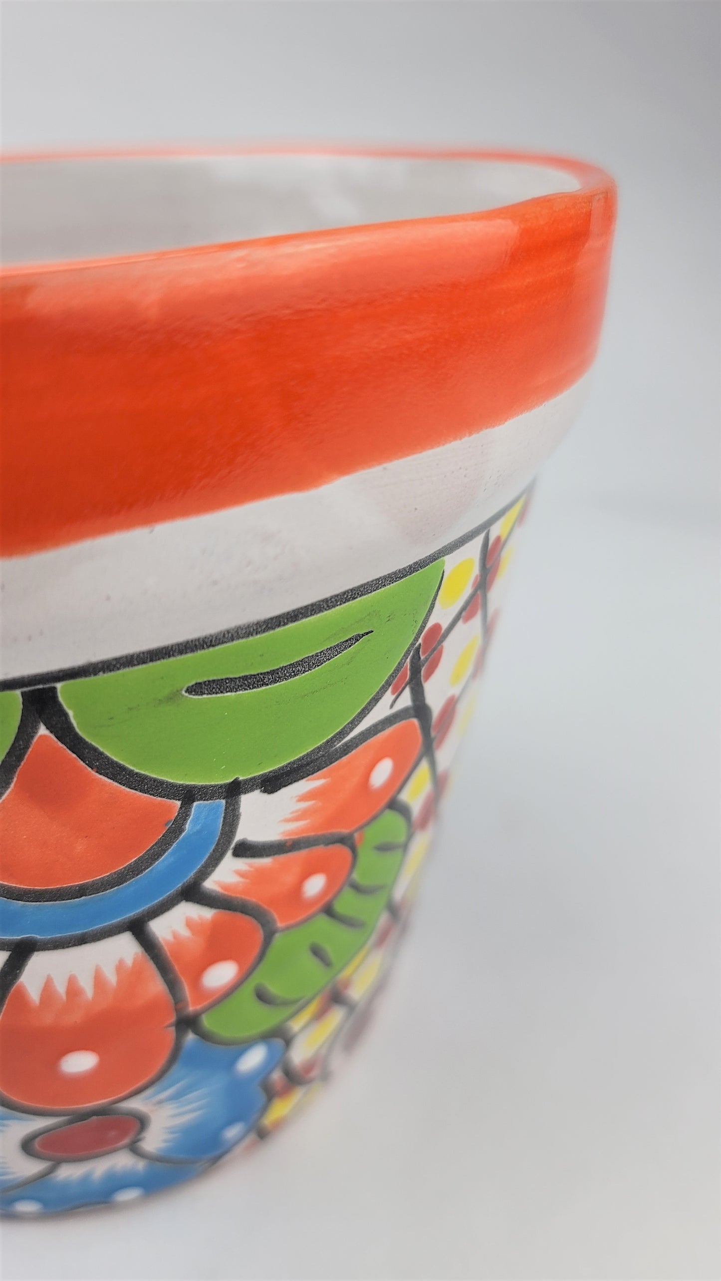 Hand-Painted Small Talavera Planter – Bright Orange Rim & Floral Art