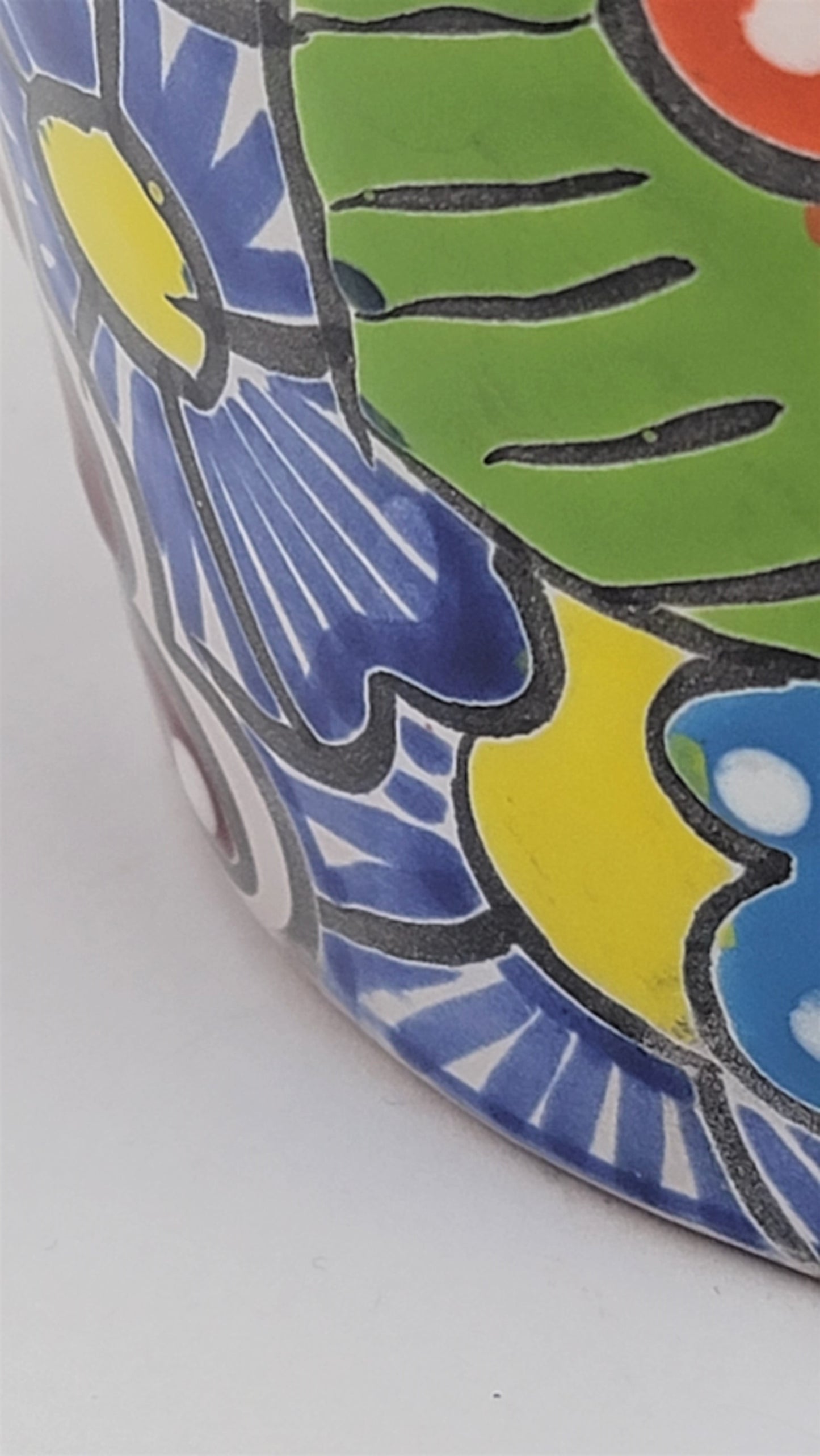 Hand-Painted Small Talavera Planter – Bright Orange Rim & Floral Art