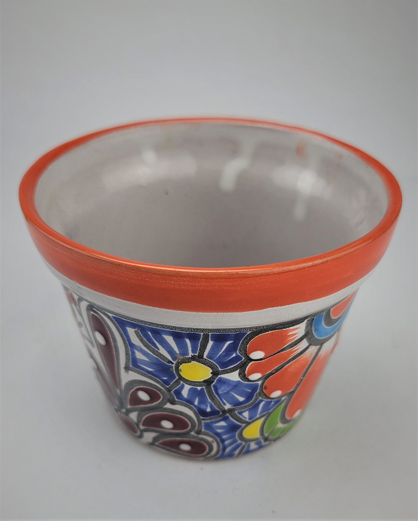 Mini Talavera Ceramic Planter – Orange Rim & Colorful Floral Design