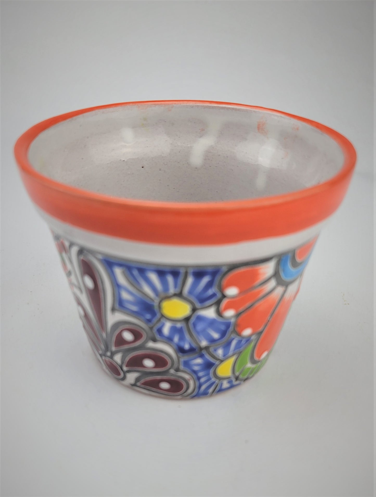 Mini Talavera Ceramic Planter – Orange Rim & Colorful Floral Design