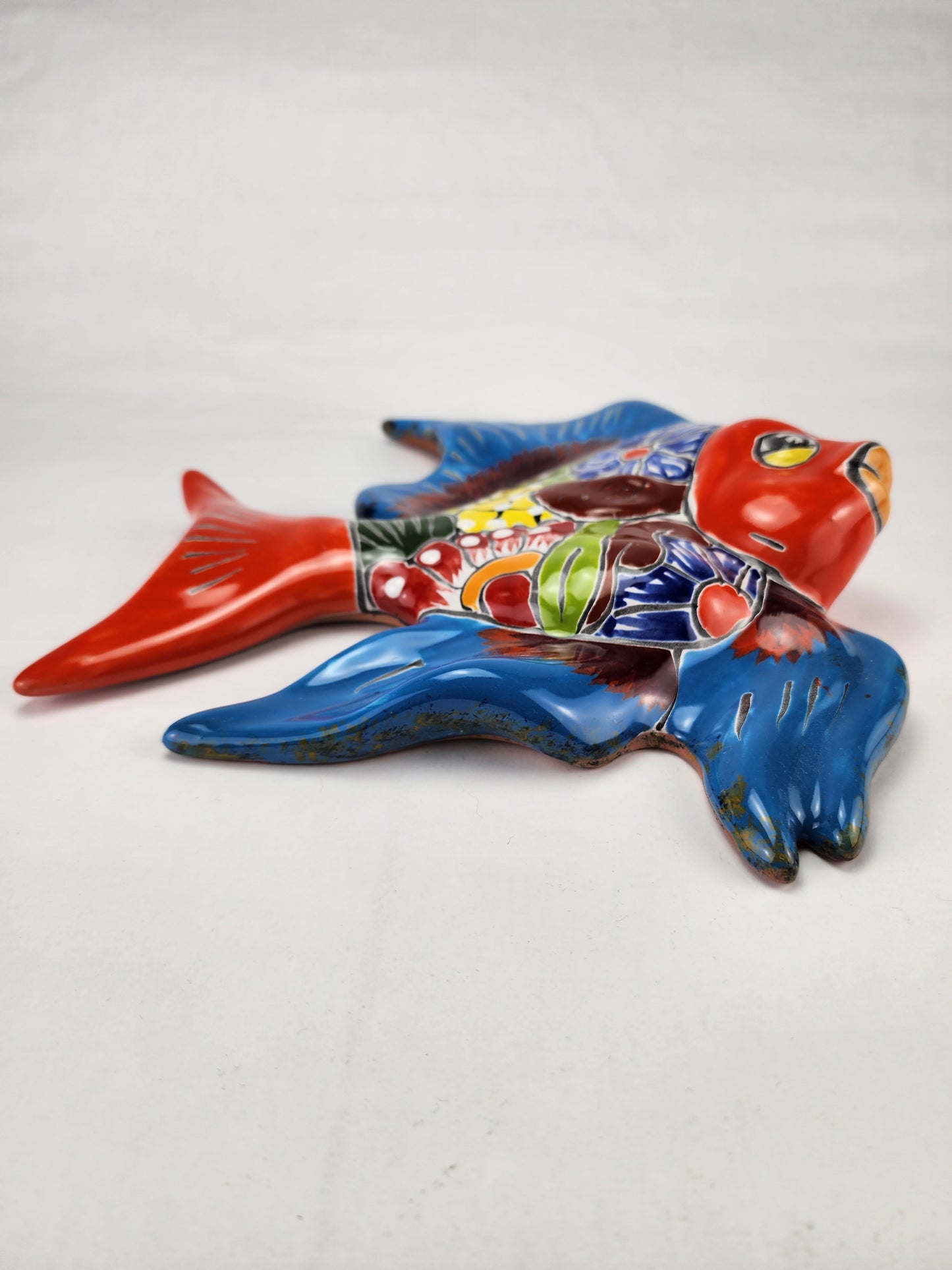 Mexican Ceramic Fish Sculpture - Hand-Painted with Floral Patterns