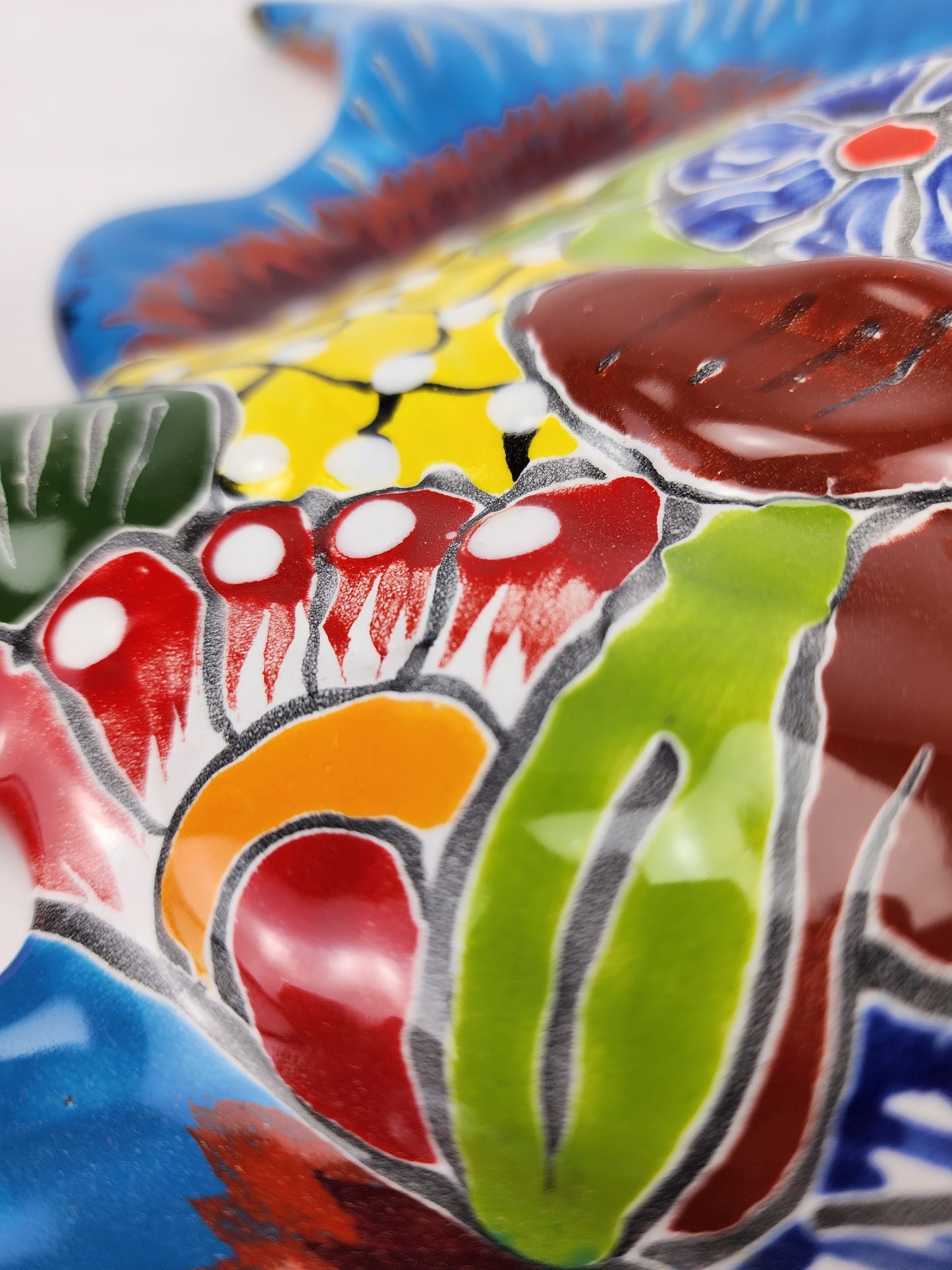 Mexican Ceramic Fish Sculpture - Hand-Painted with Floral Patterns