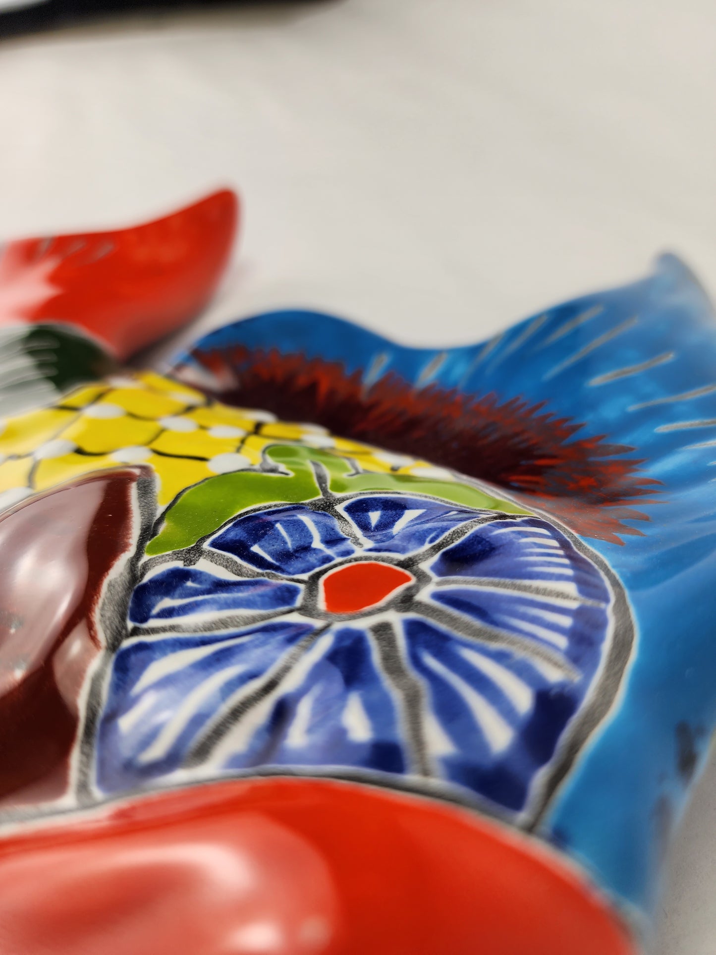 Mexican Ceramic Fish Sculpture - Hand-Painted with Floral Patterns