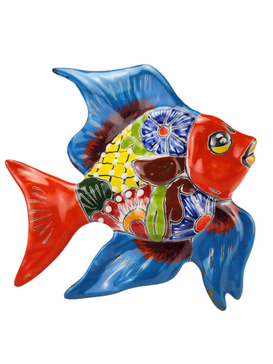 Mexican Ceramic Fish Sculpture - Hand-Painted with Floral Patterns