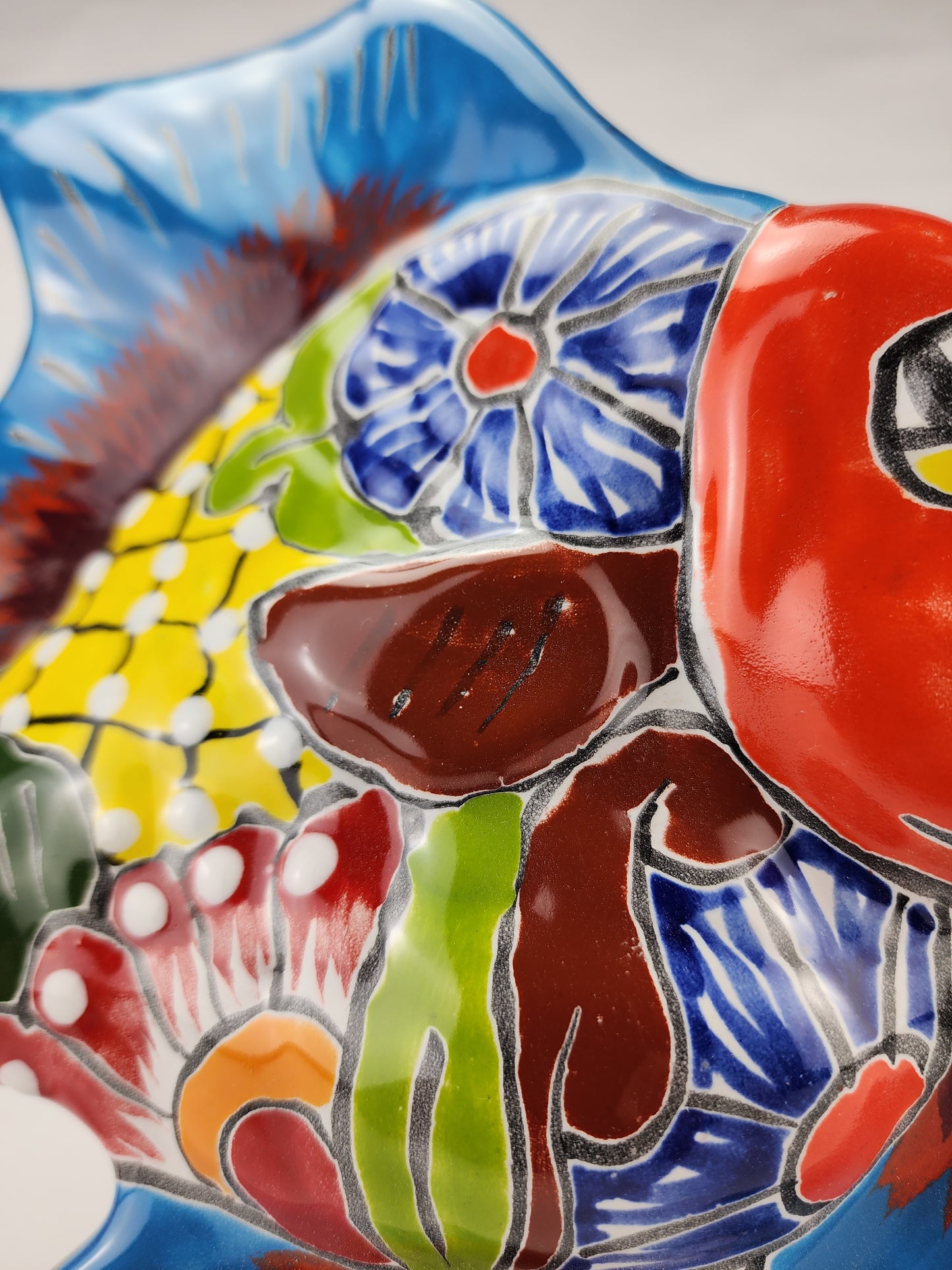 Mexican Ceramic Fish Sculpture - Hand-Painted with Floral Patterns