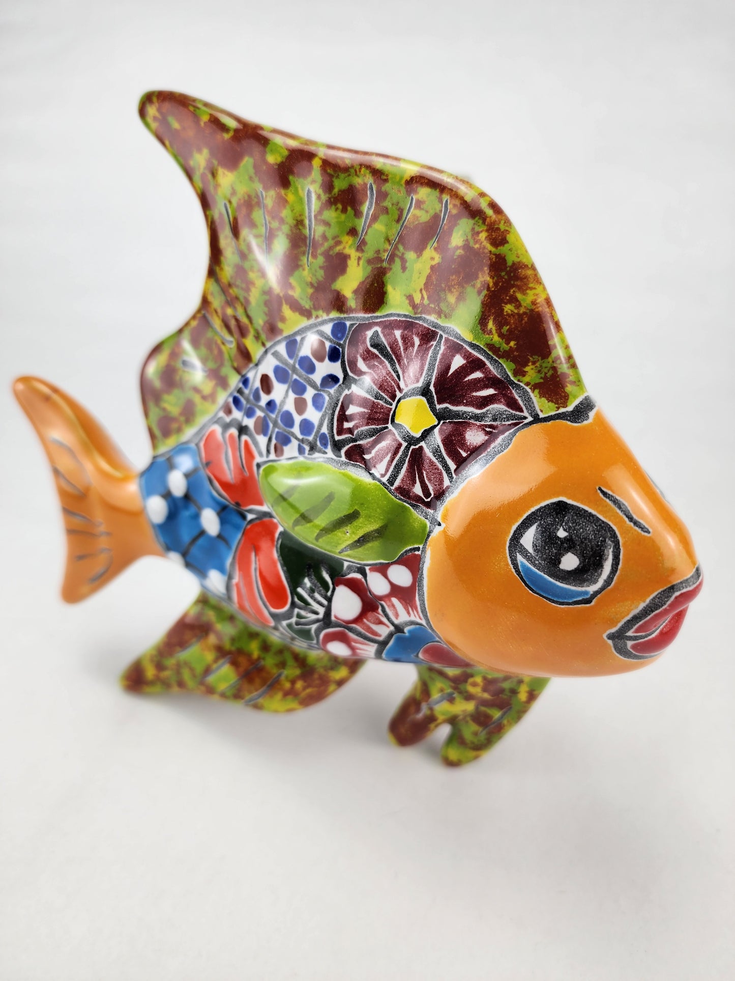 Clay Fish Wall Deco Hand Painted Mexican Folk Art