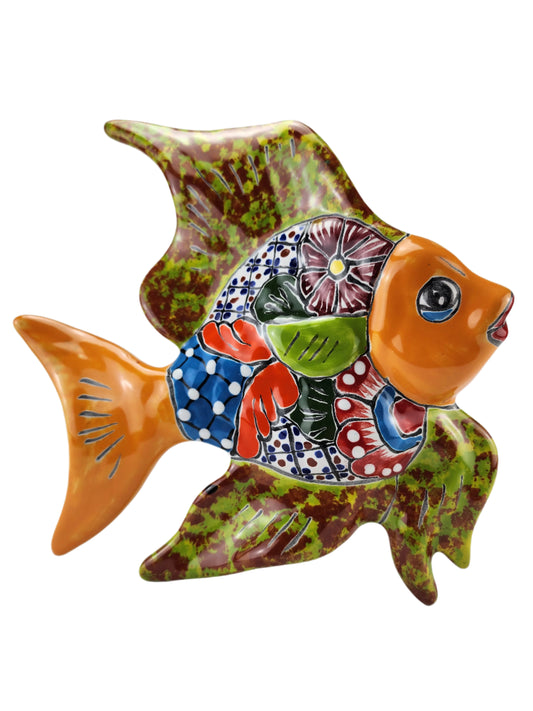 Fish Wall Deco Clay Figurine Hand Painted
