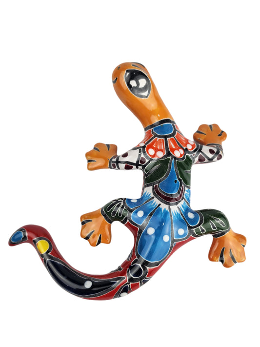 Gecko Figurine Clay Wall Deco Hand Painted