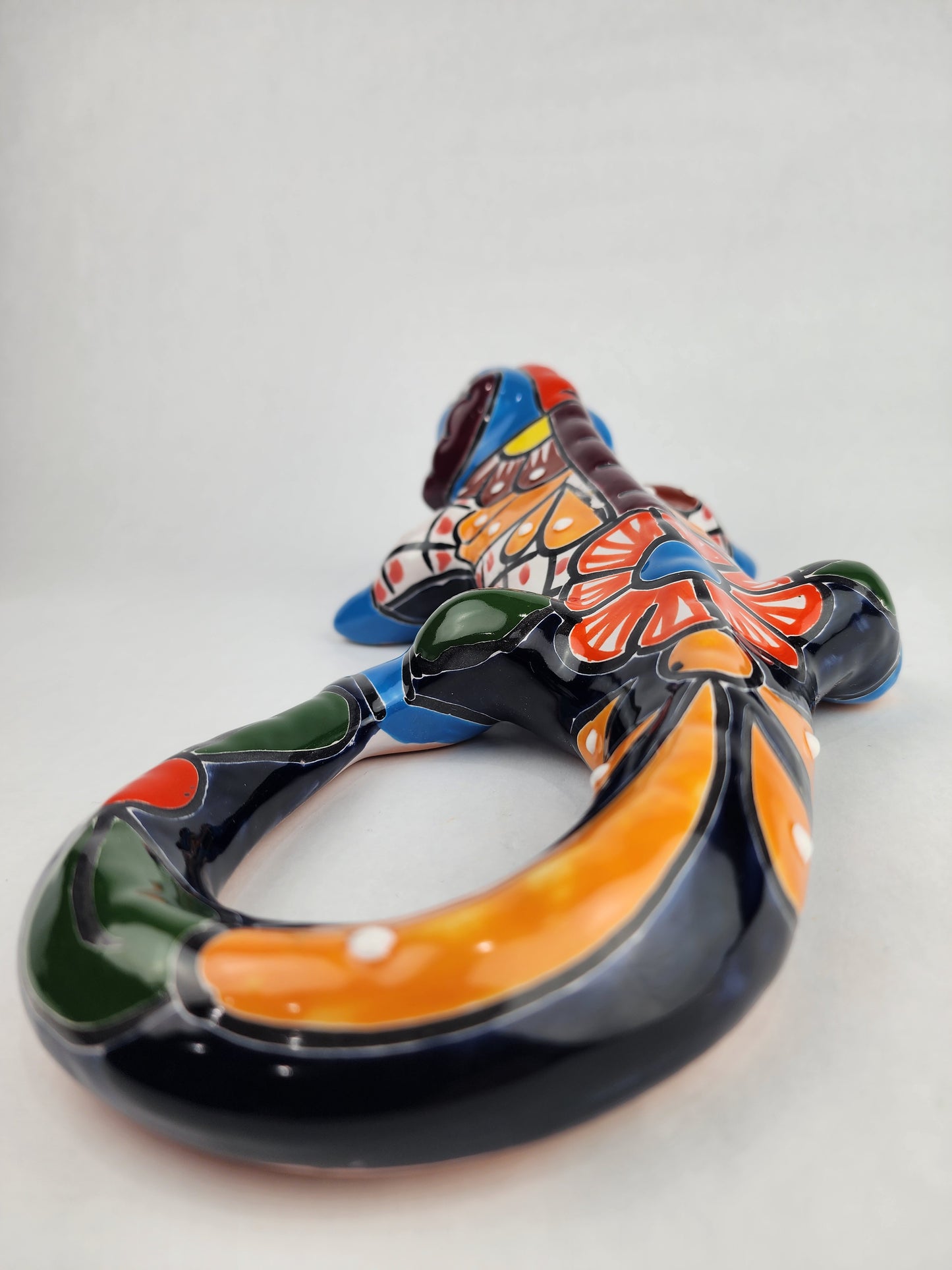 Ceramic Iguana Hand Painted Figurine - Mexican Folk Art Office Decor