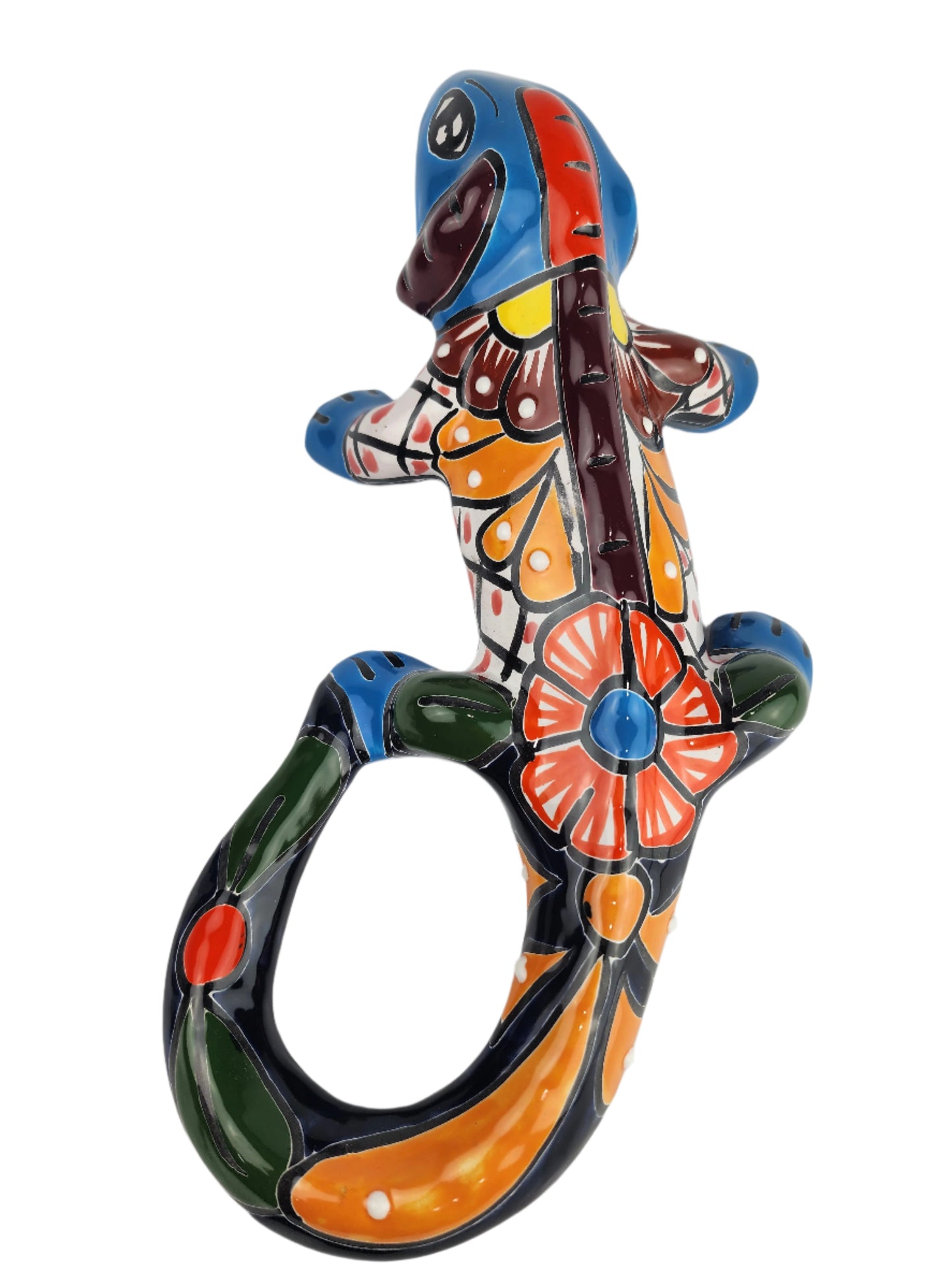 Ceramic Iguana Hand Painted Figurine - Mexican Folk Art Office Decor