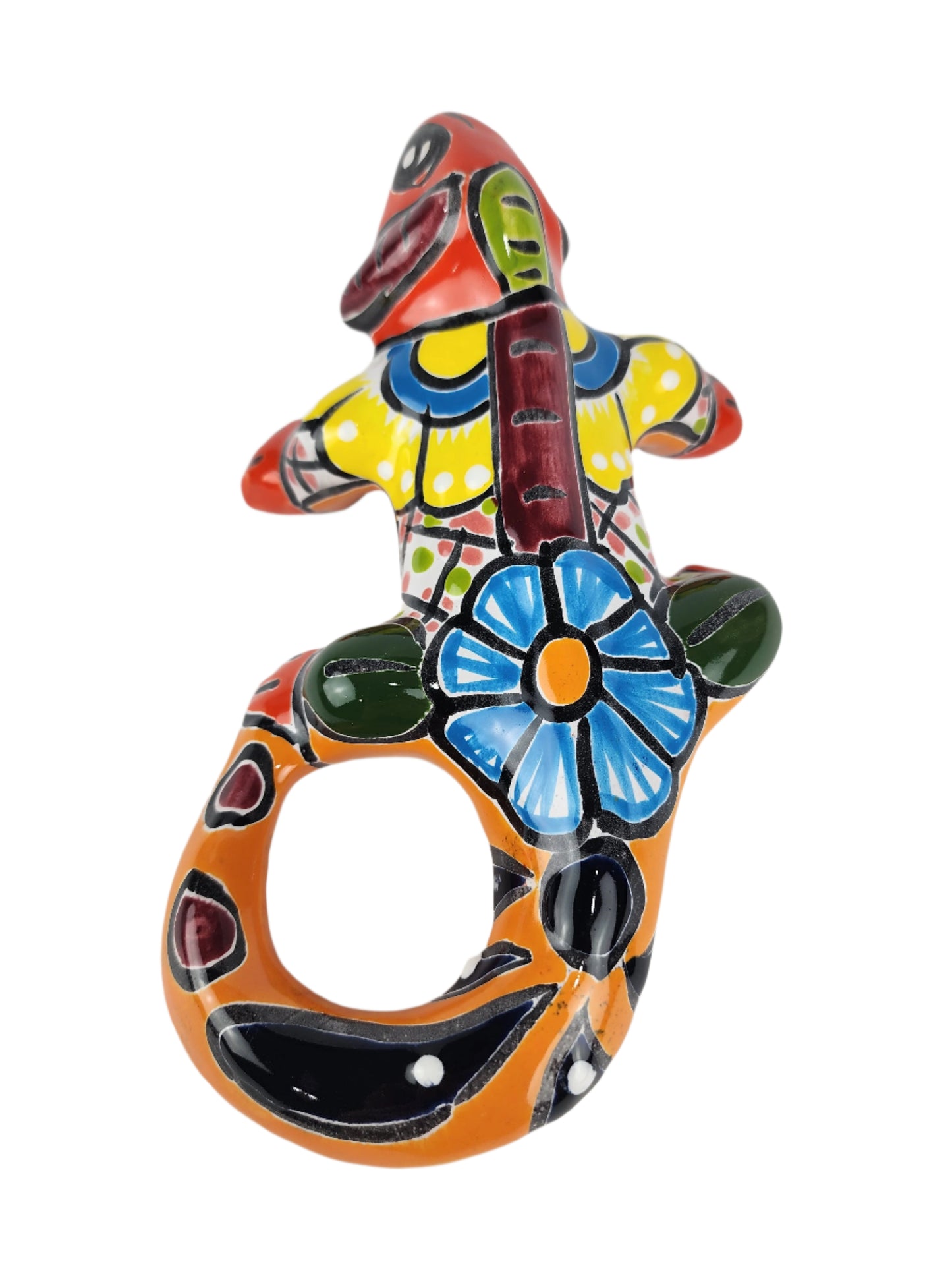 Iguana Figure - Mexican Folk Art Pottery - Hand-Painted