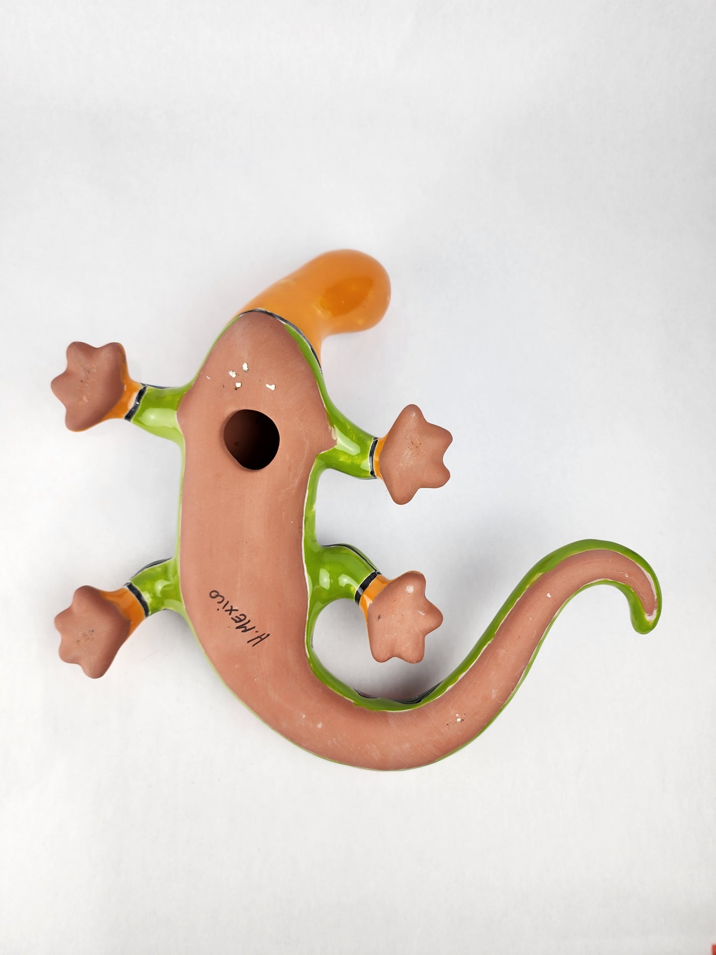 Orange & Green Talavera-Style Gecko – Mexican Ceramic Wall Art