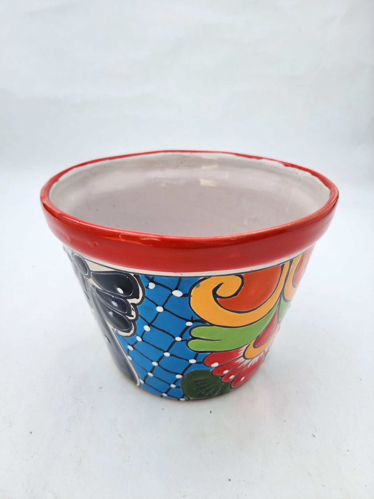 Red-Rim Talavera Planter – Colorful Hand-Painted Ceramic Pot