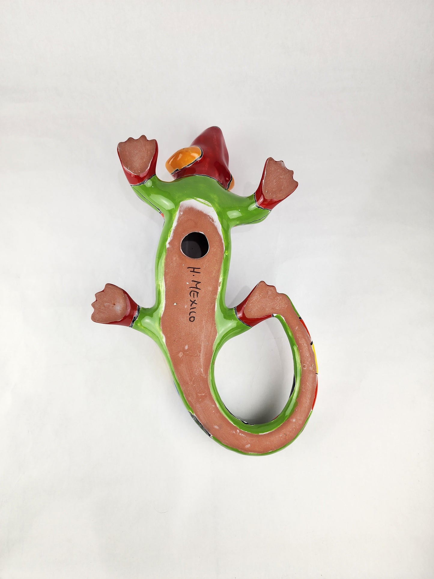 Red Talavera-Style Ceramic Iguana 16" – Mexican Folk Art Décor