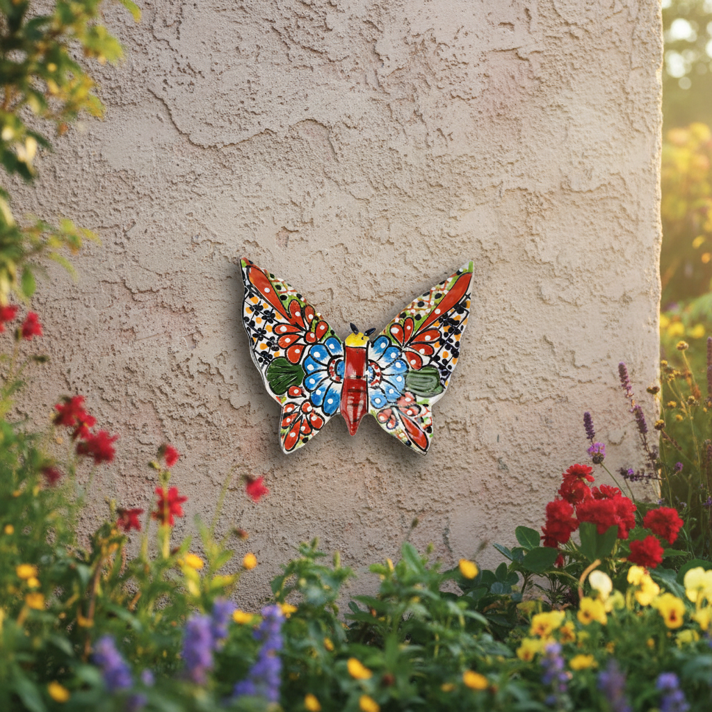 Colorful butterfly-shaped ceramic wall art