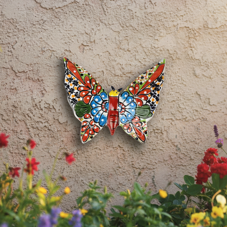 Colorful butterfly-shaped ceramic wall art