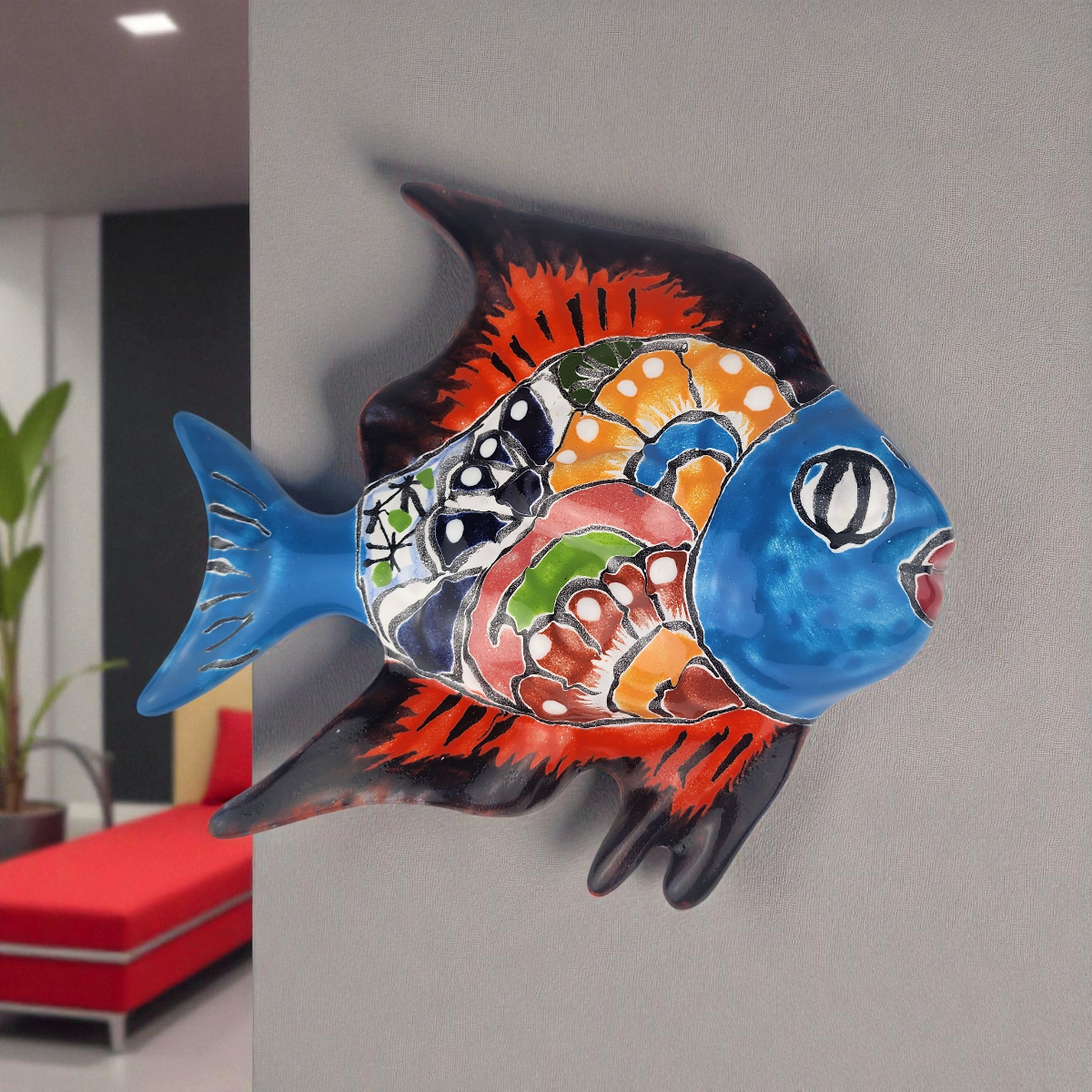 Sky Blue Talavera-Style Fish – Handcrafted Mexican Folk Art Décor