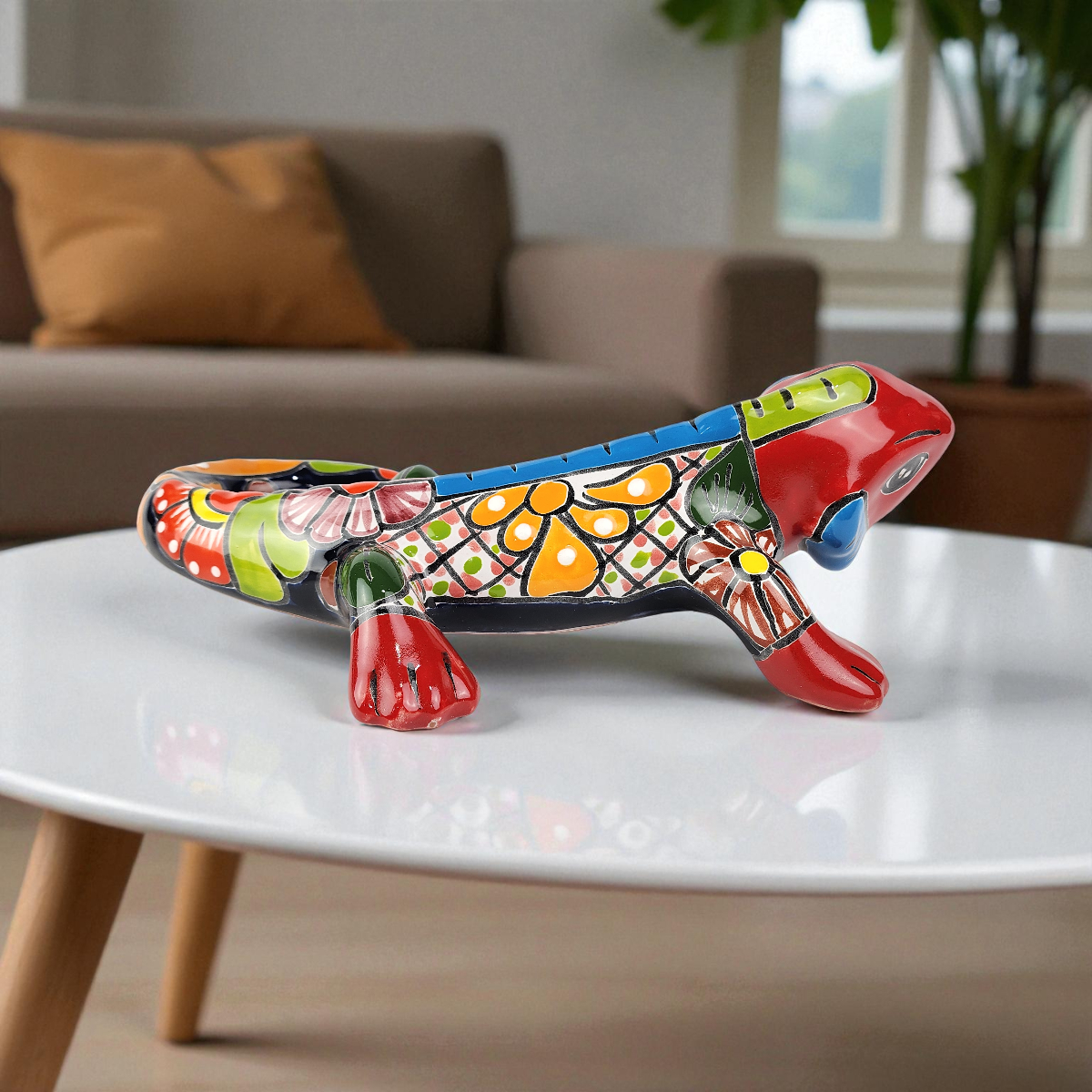 Red Talavera-Style Iguana – Handcrafted Mexican Folk Art Décor