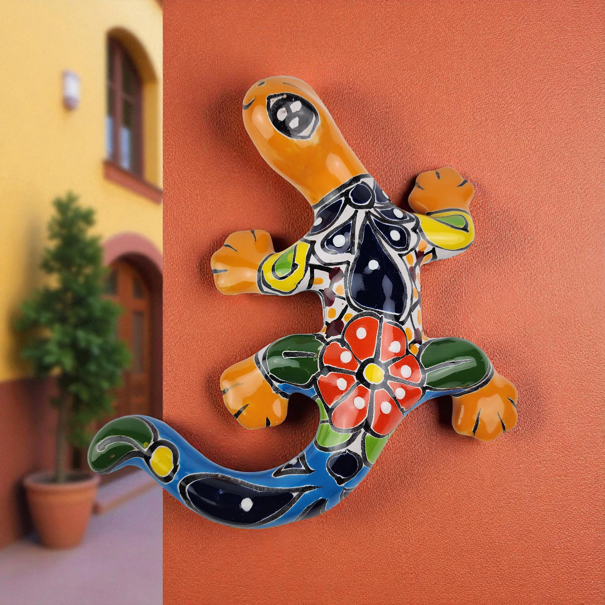 Orange Talavera-Style Gecko – Mexican Handcrafted Folk Art Décor