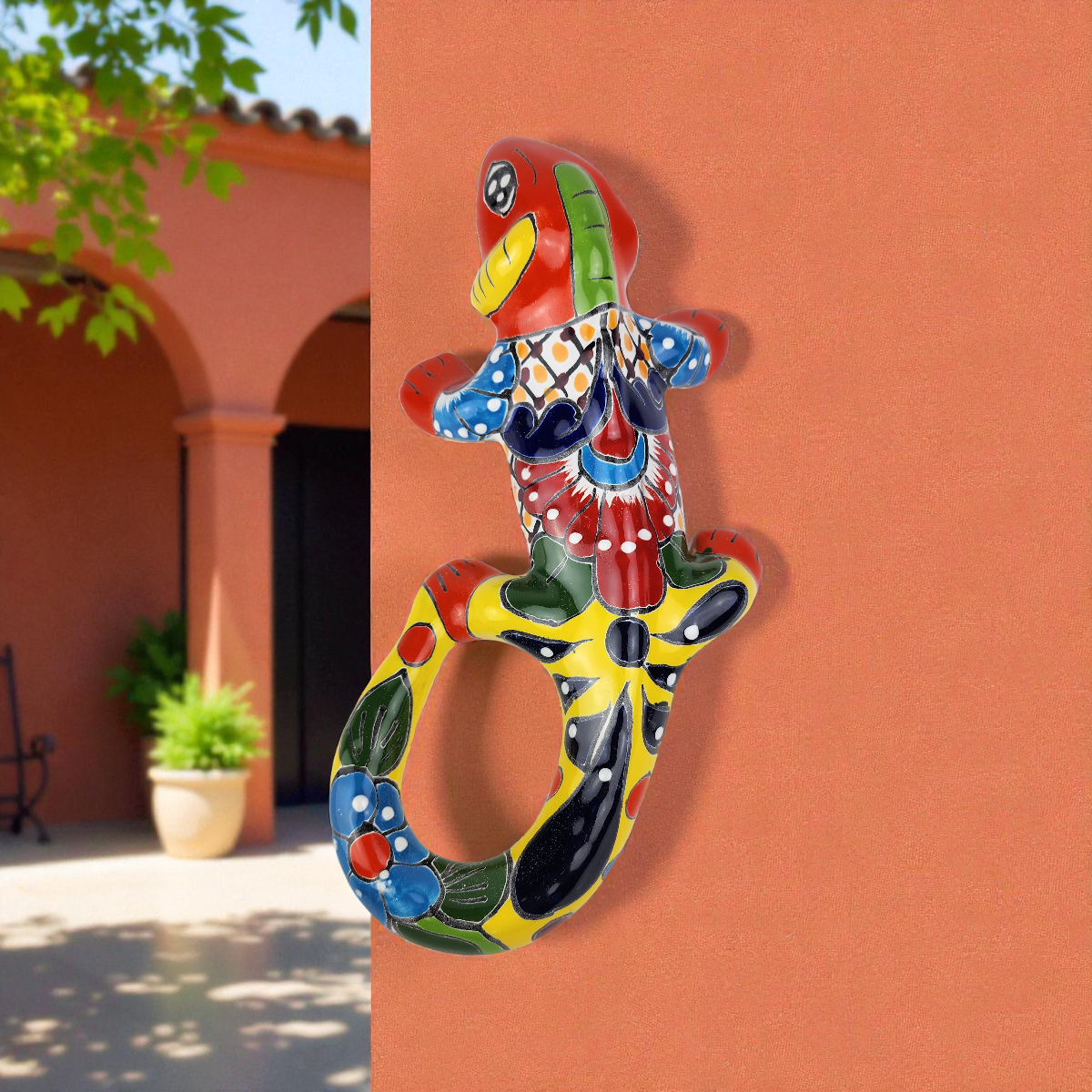 Red Talavera-Style Iguana – Mexican Handcrafted Folk Art Décor