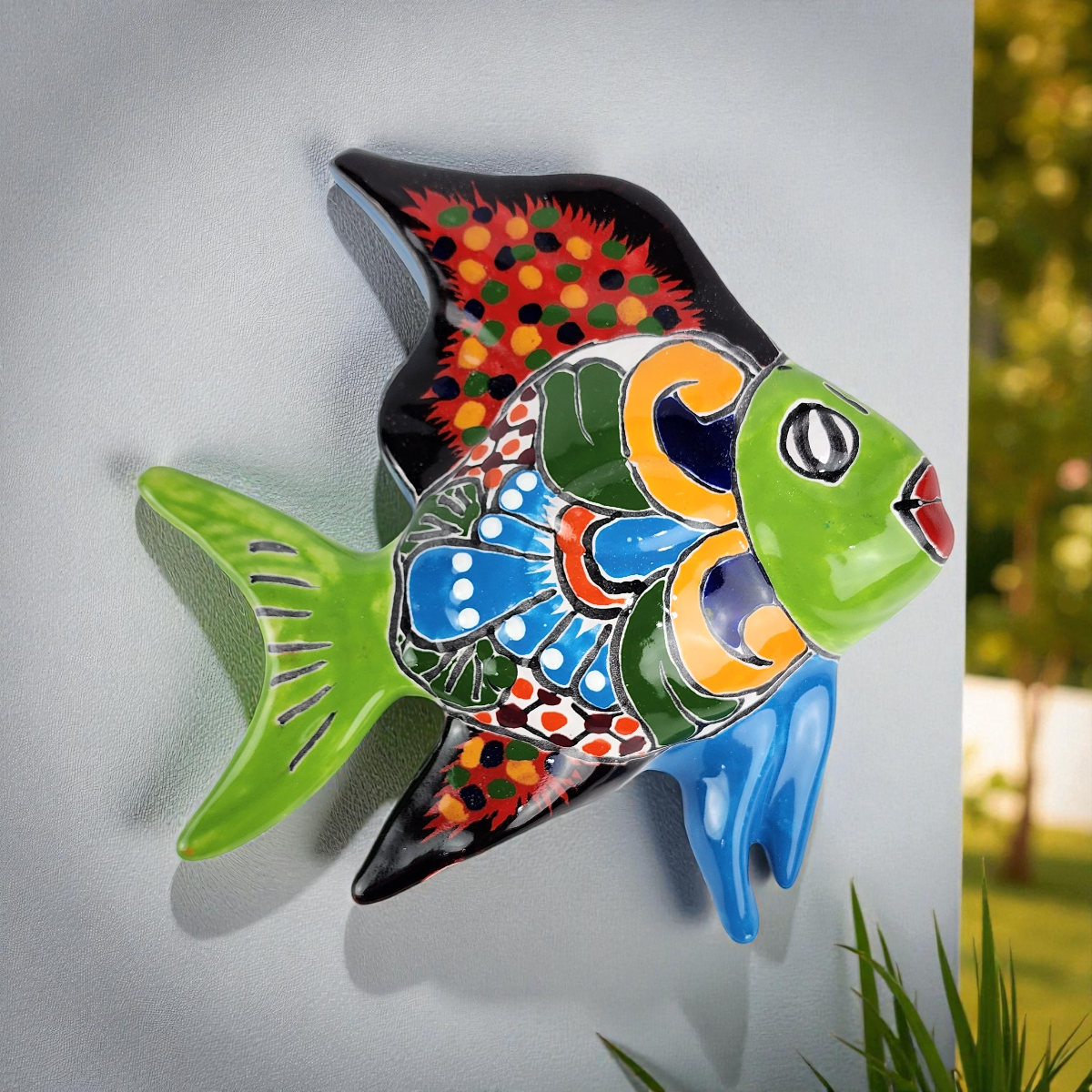 Green Talavera-Style Fish – Handcrafted Mexican Folk Art Holiday Décor