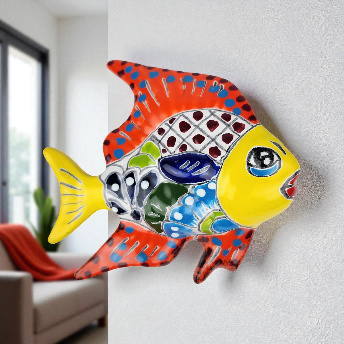 Yellow Talavera-Style Fish – Handcrafted Mexican Folk Art Décor