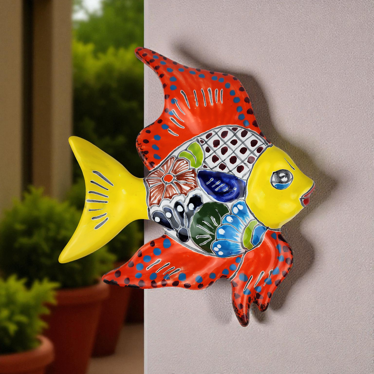Yellow Talavera-Style Fish – Handcrafted Mexican Folk Art Décor