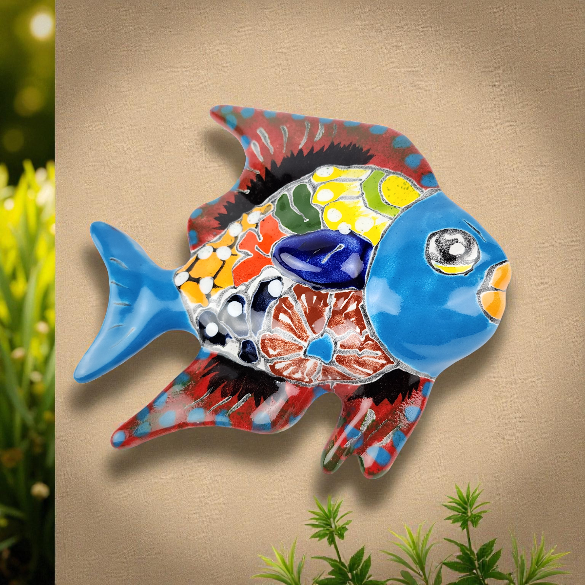 Red Talavera-Style Fish – Handcrafted Mexican Folk Art Décor