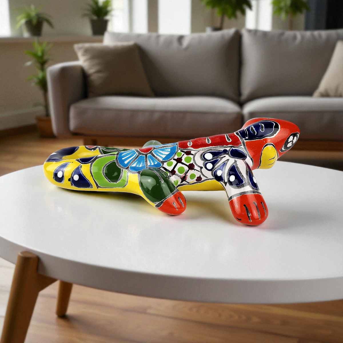 Red & Yellow Talavera-Style Iguana – Handcrafted Mexican Folk Art Décor