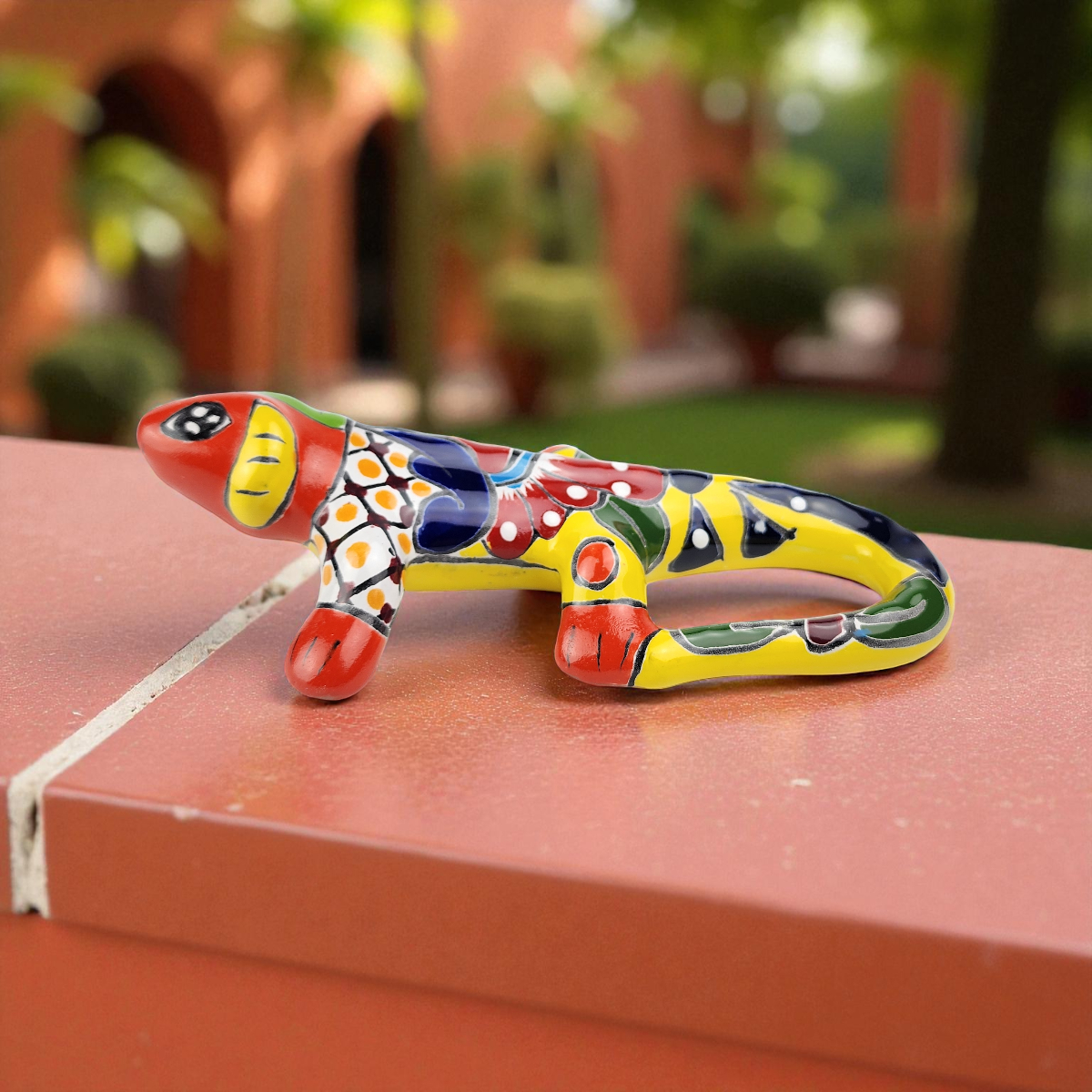 Red Talavera-Style Iguana – Handcrafted Mexican Folk Art Décor