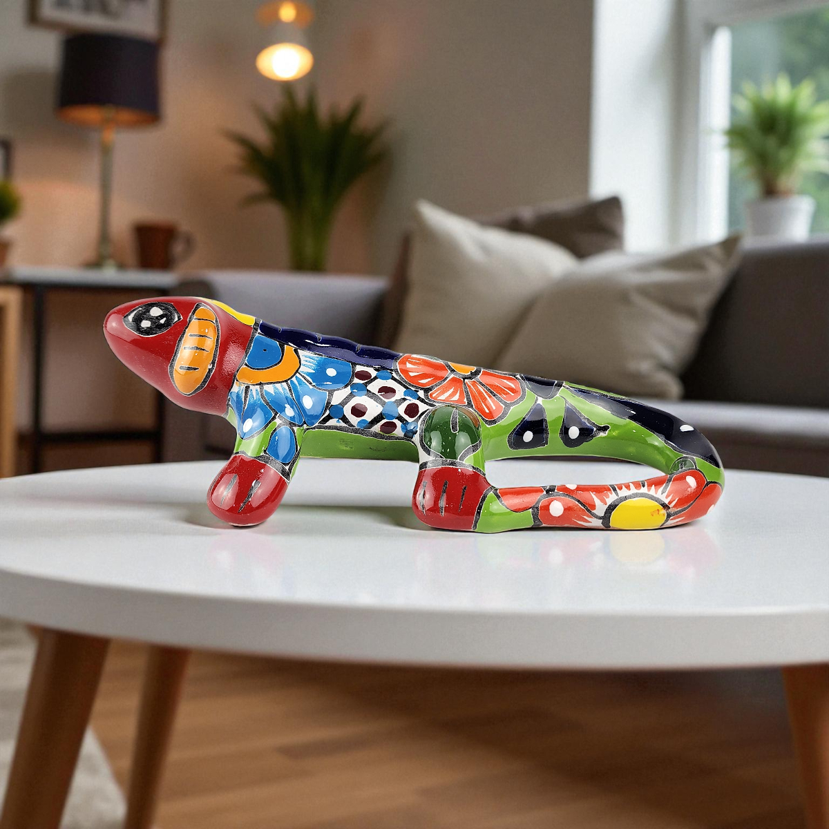 Red Talavera-Style Iguana – Handcrafted Mexican Folk Art Décor