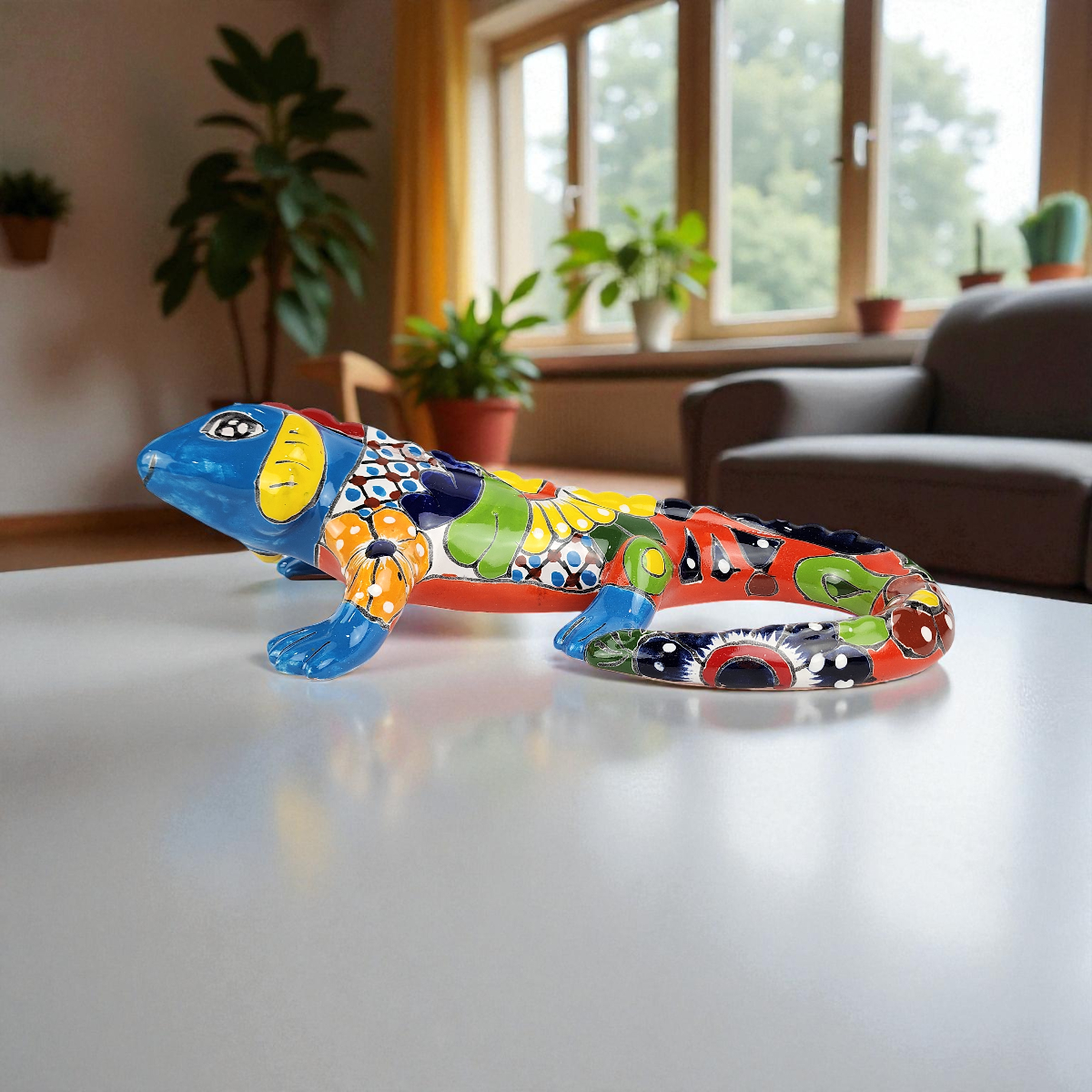 Sky Blue Talavera-Style Iguana – Handcrafted Mexican Folk Art Décor