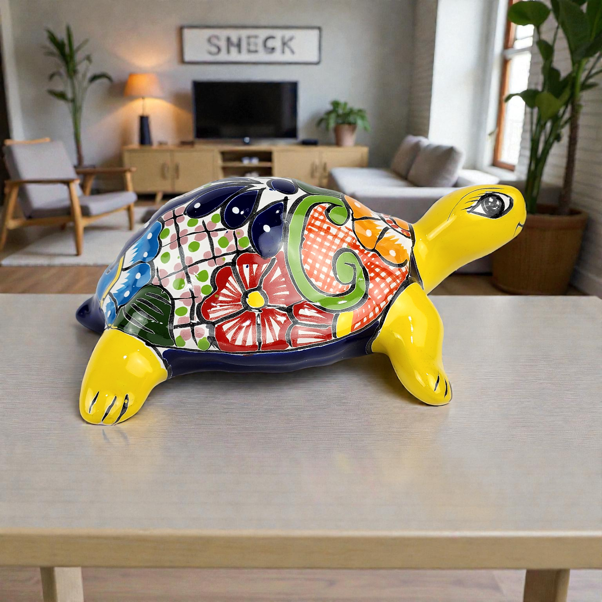 Yellow Talavera-Style Turtle – Handcrafted Mexican Folk Art Holiday Décor