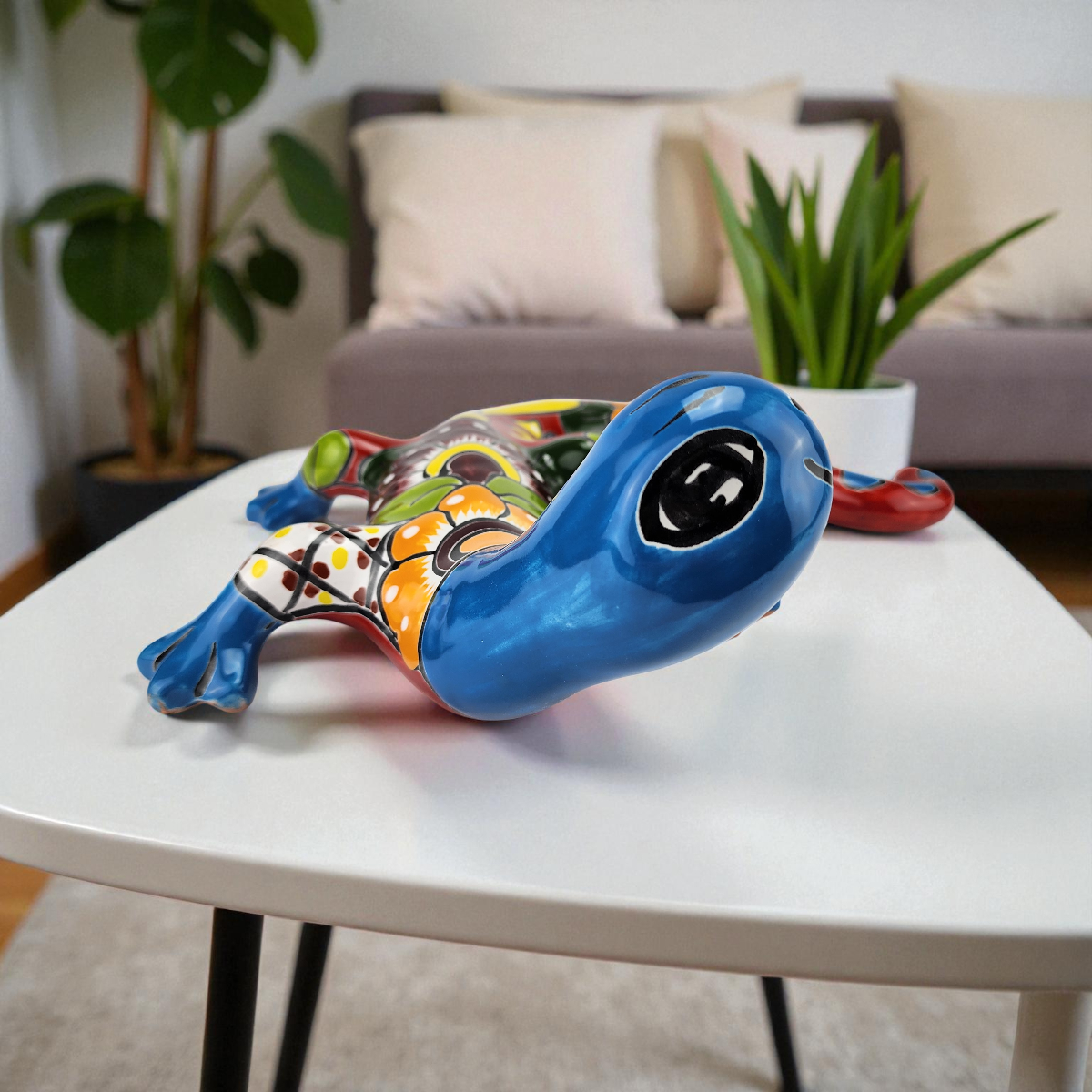 Sky Blue Talavera-Style Gecko – Handcrafted Mexican Folk Art Décor