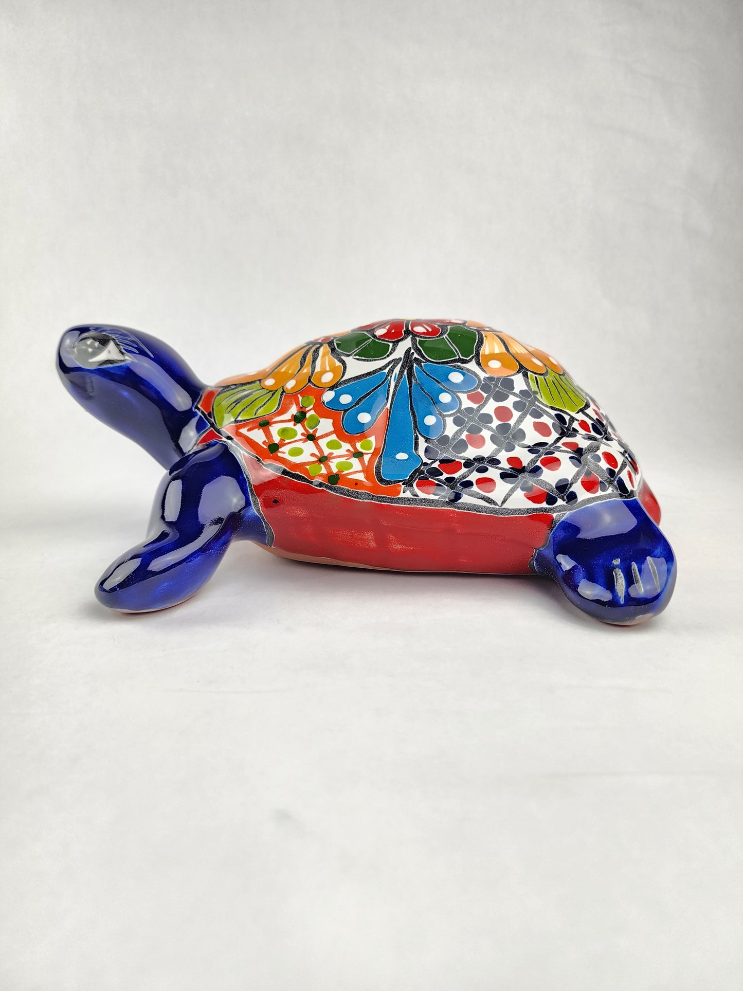 Hand-Painted Blue Talavera Turtle – Whimsical Ceramic Folk Art