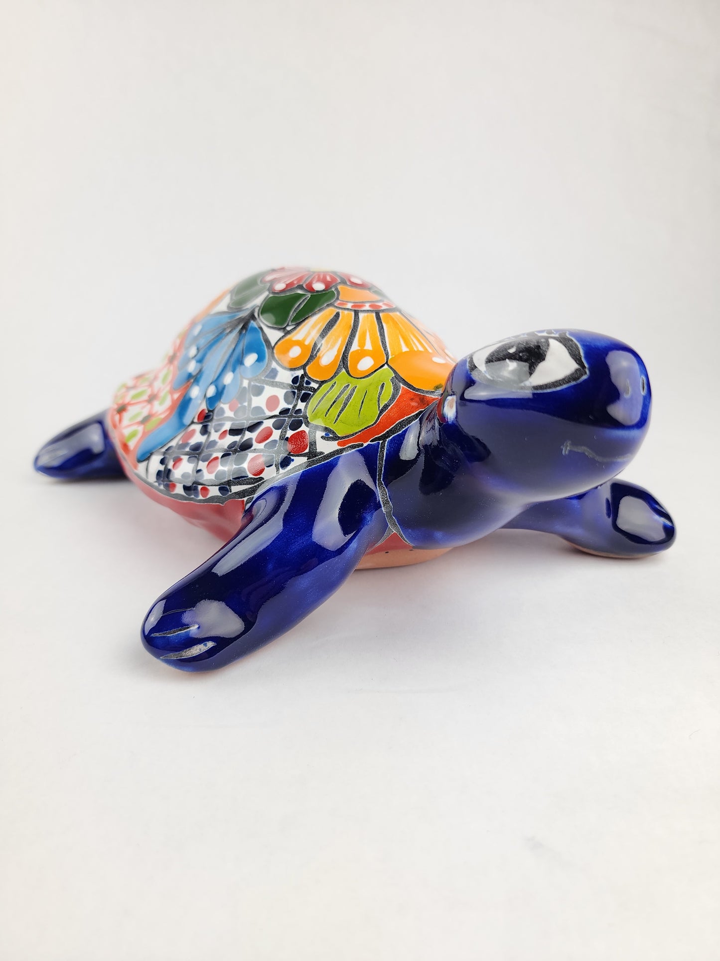 Hand-Painted Blue Talavera Turtle – Whimsical Ceramic Folk Art