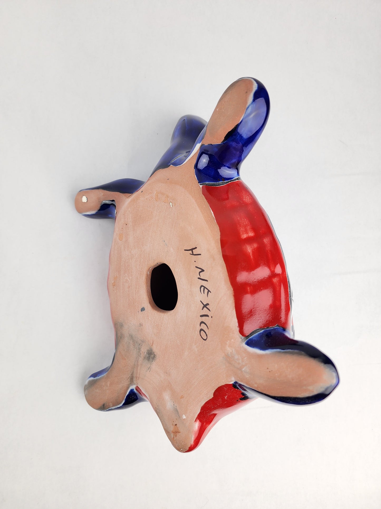 Hand-Painted Blue Talavera Turtle – Whimsical Ceramic Folk Art