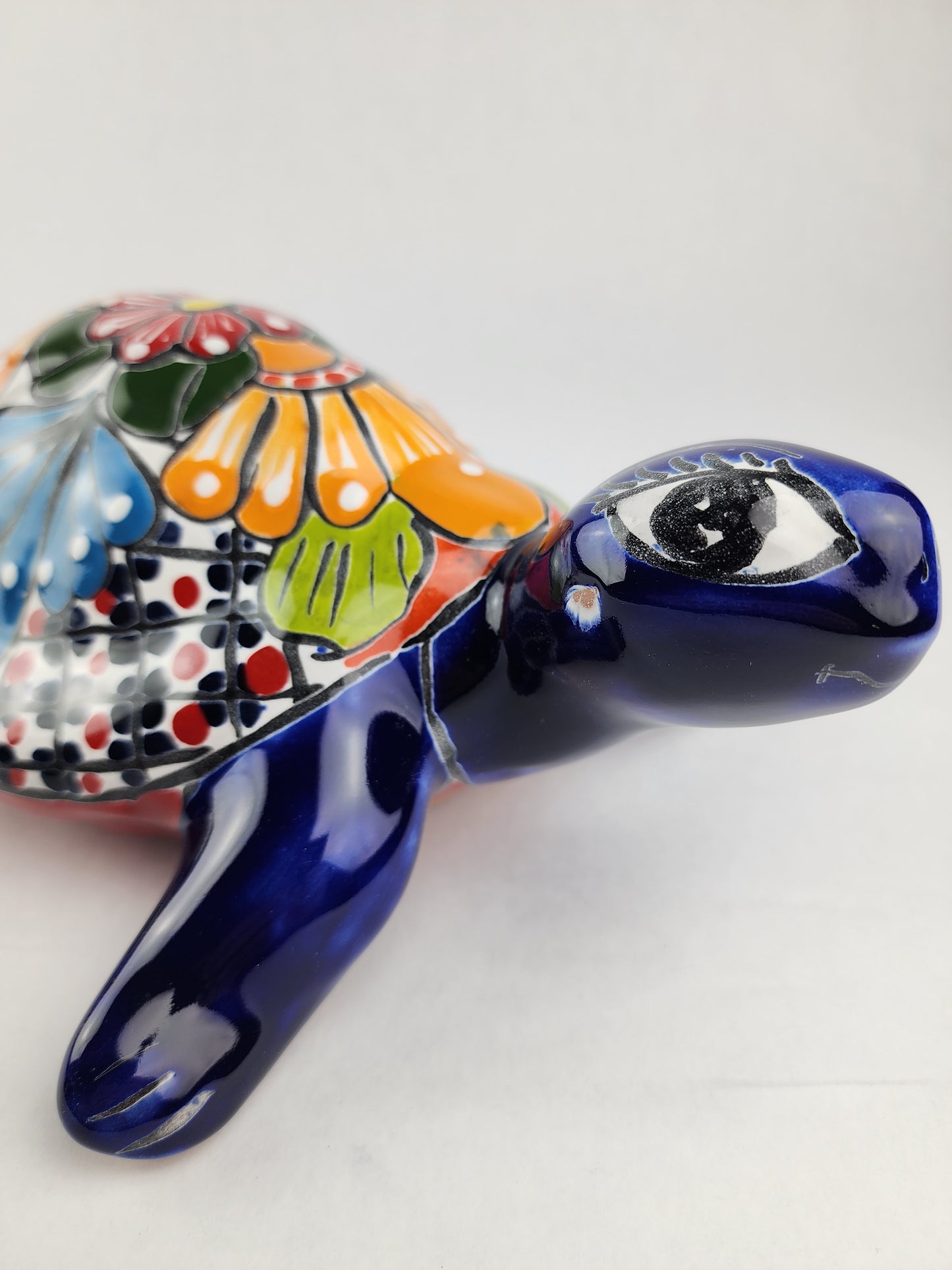 Hand-Painted Blue Talavera Turtle – Whimsical Ceramic Folk Art