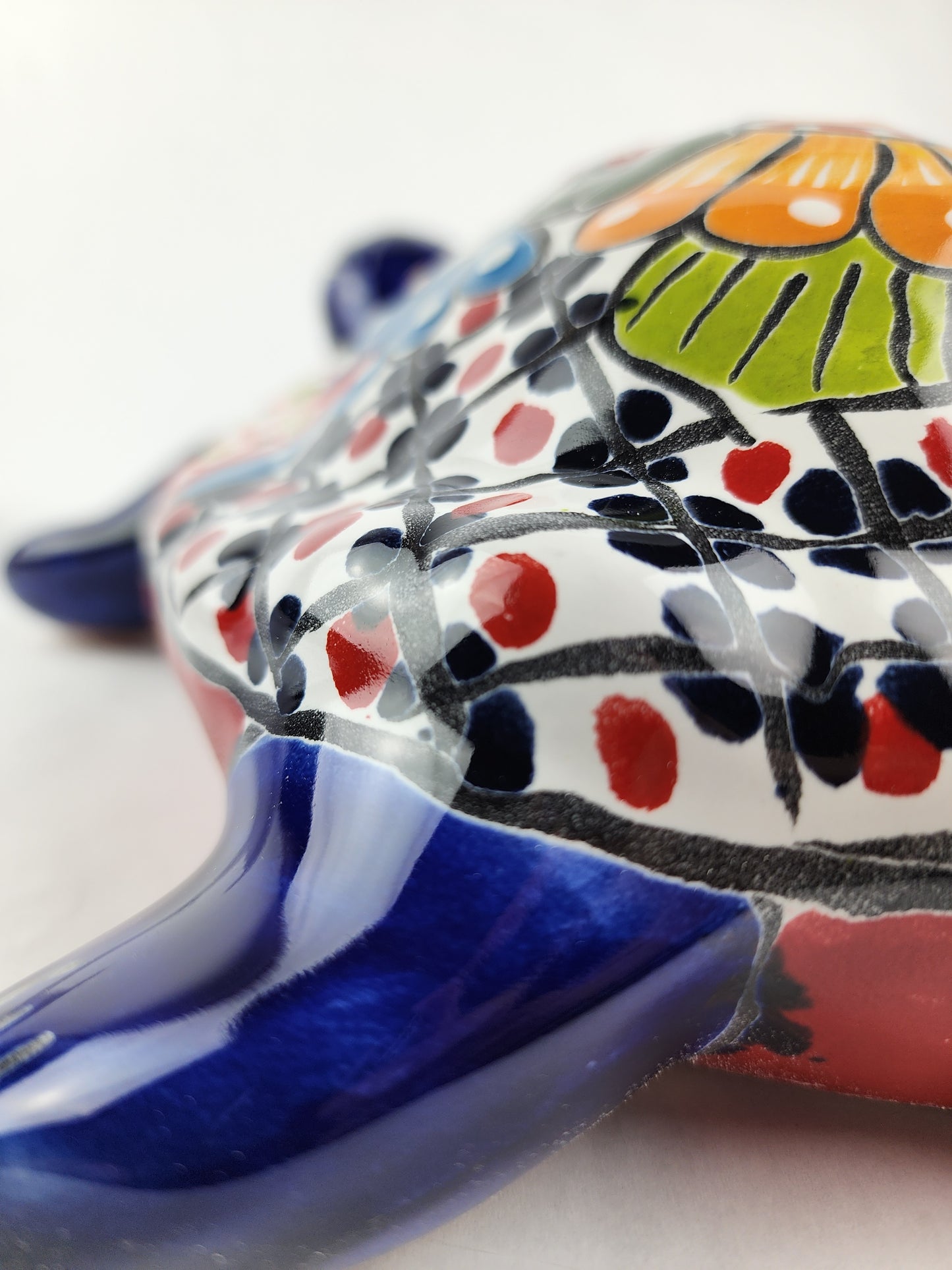 Hand-Painted Blue Talavera Turtle – Whimsical Ceramic Folk Art