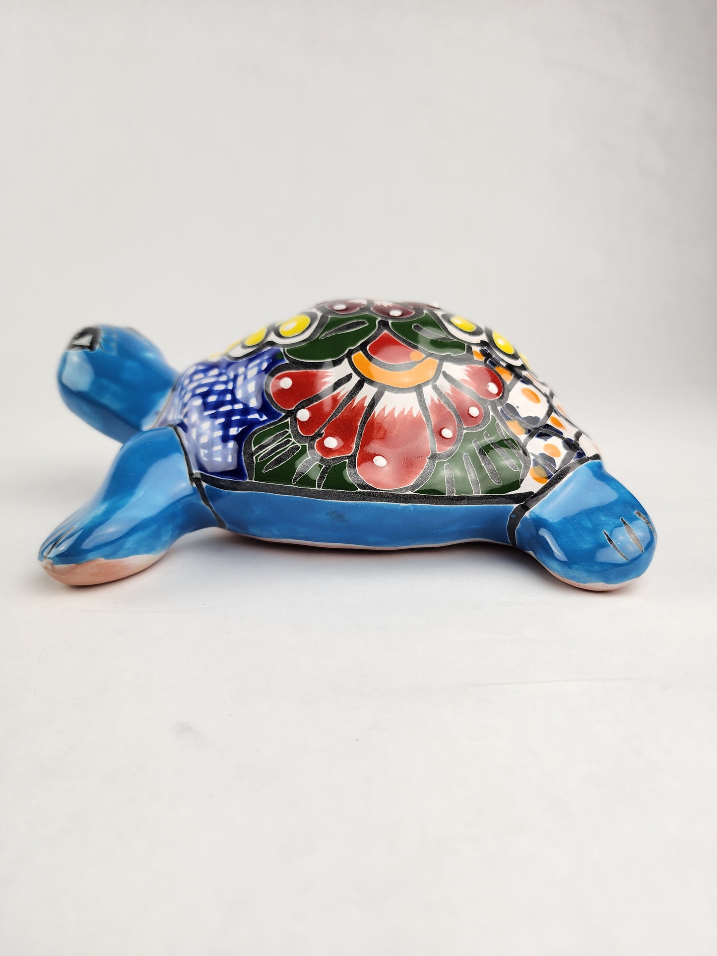 Aqua Blue Talavera Turtle – Hand-Painted Ceramic Garden Decor