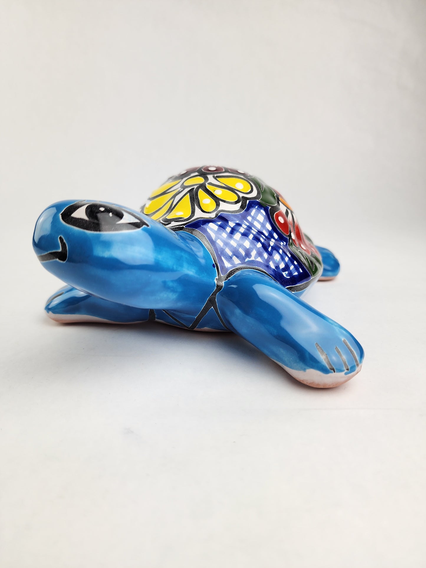 Aqua Blue Talavera Turtle – Hand-Painted Ceramic Garden Decor