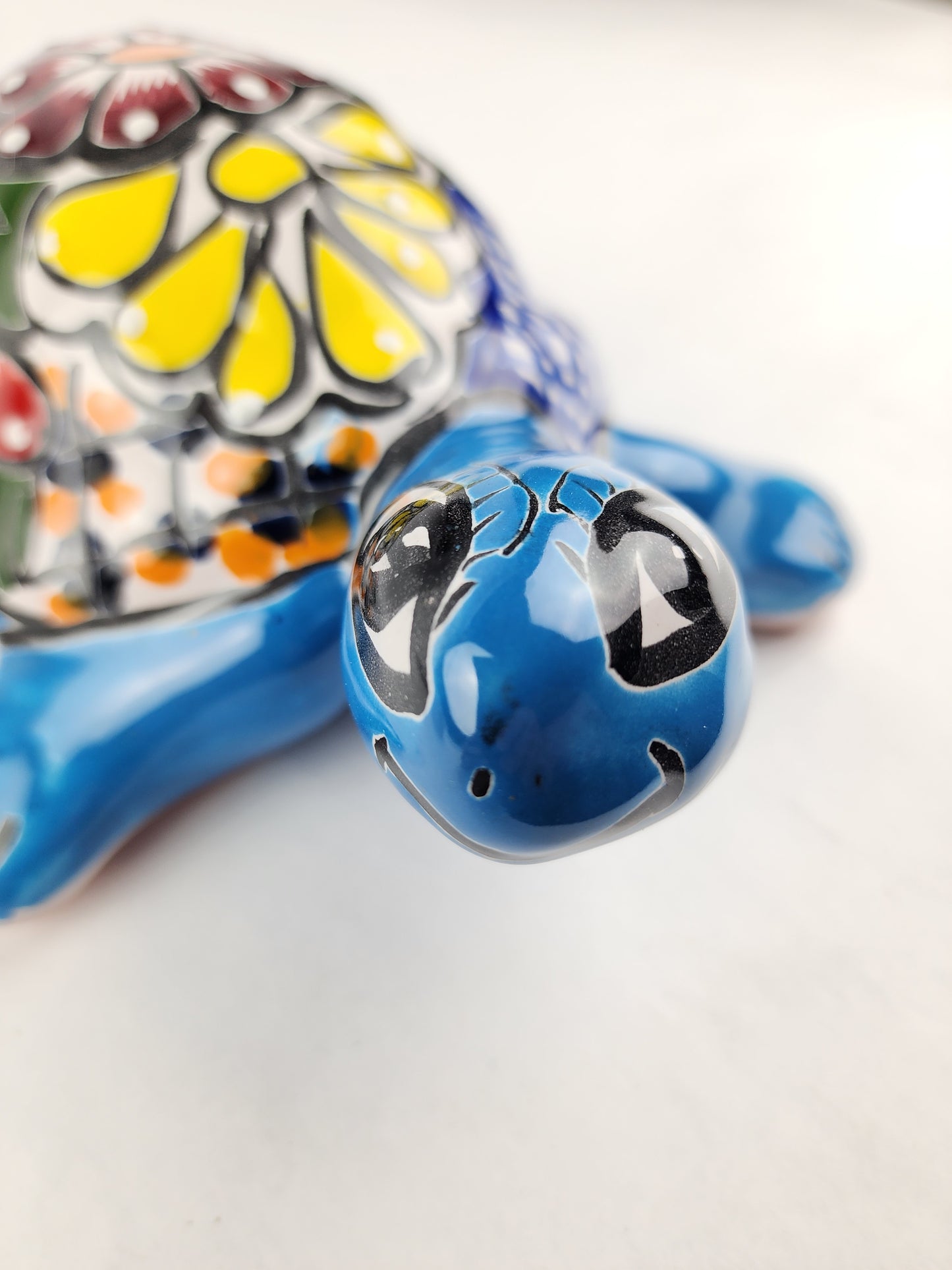 Aqua Blue Talavera Turtle – Hand-Painted Ceramic Garden Decor
