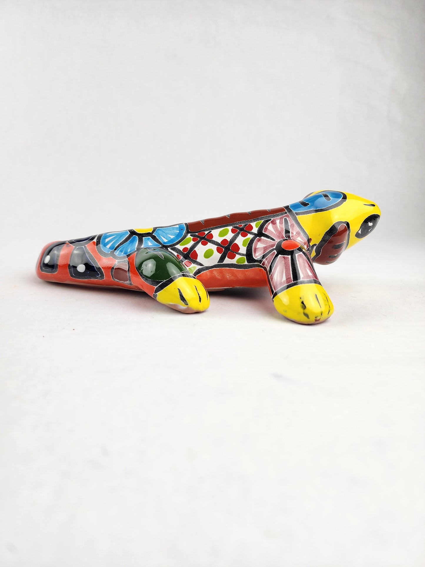 Yellow Talavera Ceramic Iguana – Multicolor Wall Art from Mexico