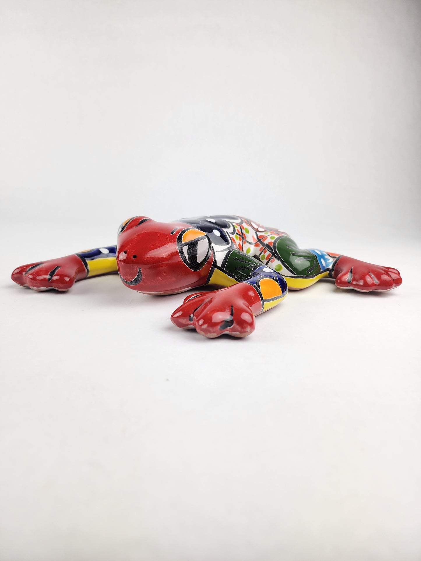 Red & Yellow Talavera Ceramic Frog – Handcrafted Mexican Garden Decor