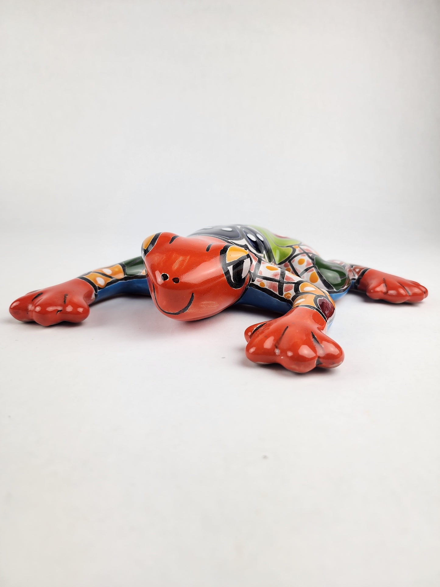 Orange Talavera Ceramic Frog – Handcrafted Mexican Garden Figurine