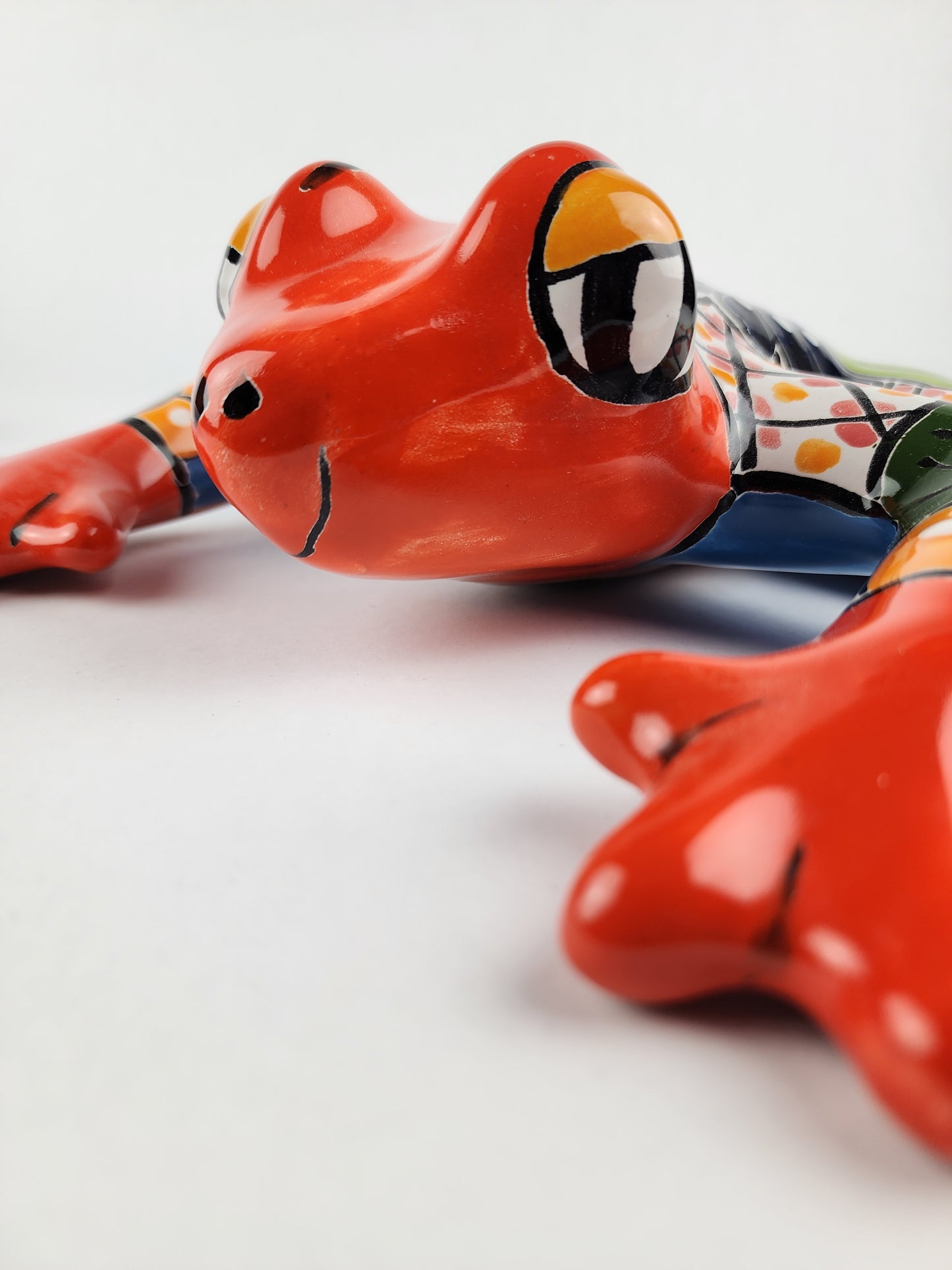 Red-Orange Talavera-Style Frog – Handcrafted Mexican Folk Art Décor