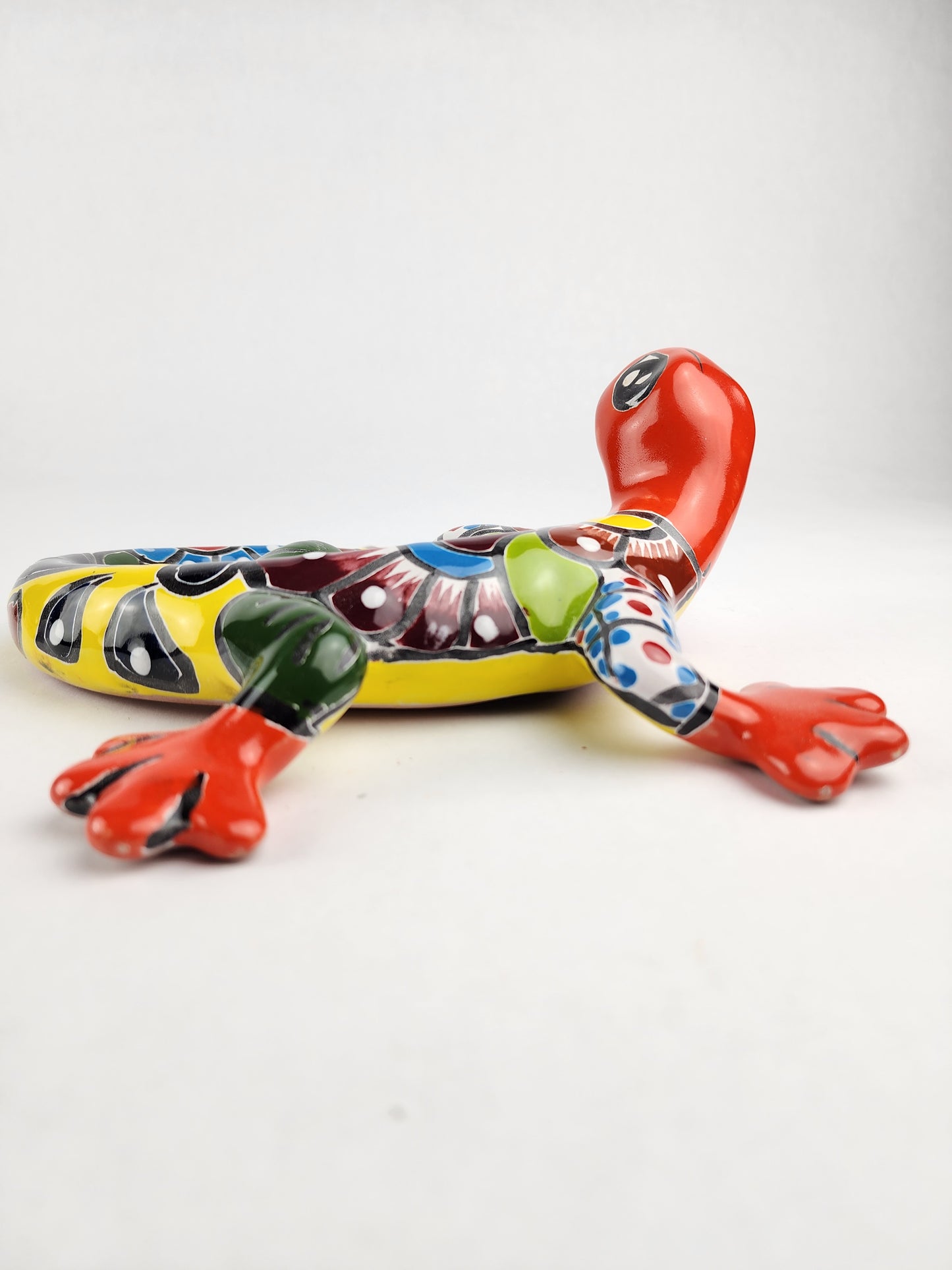 Hand-Painted Talavera Lizard – Red & Yellow Wall Décor