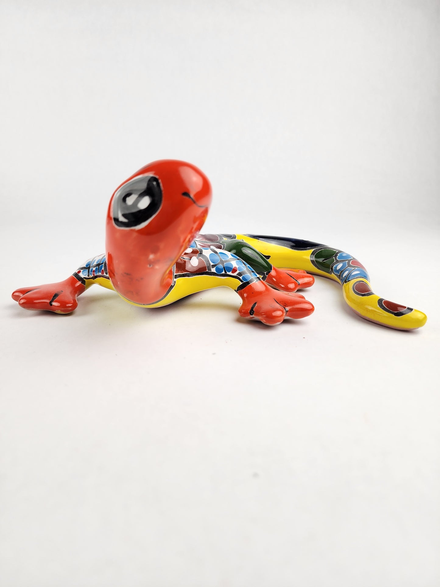 Hand-Painted Talavera Lizard – Red & Yellow Wall Décor